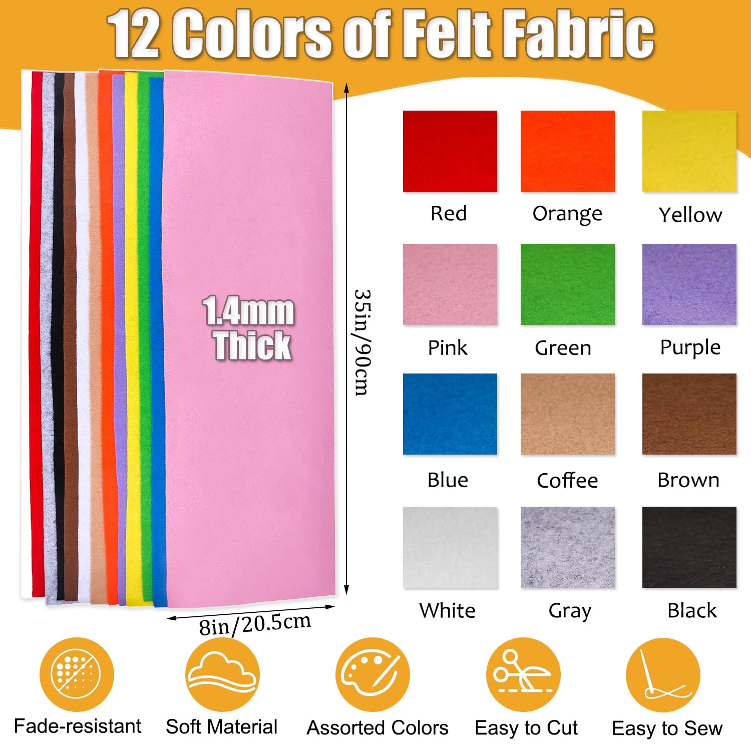 Wonninek Soft Fabric Sheets for Christmas 20.5x90cm 1.4mm Thicken Colorful Sewing Patchwork Soft Felt Crafts Rolls with Embroidery Thread for DIY Craft Sewing Squares Patchwork Assorted Colours - Image 2