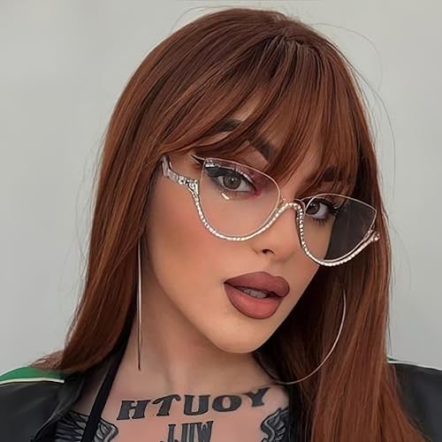 Miniatura 9 de ICARA Lentes de lectura de estilo retro con diamantes brillantes, lentes de lectura transparentes con medio marco ojo de gato brillante