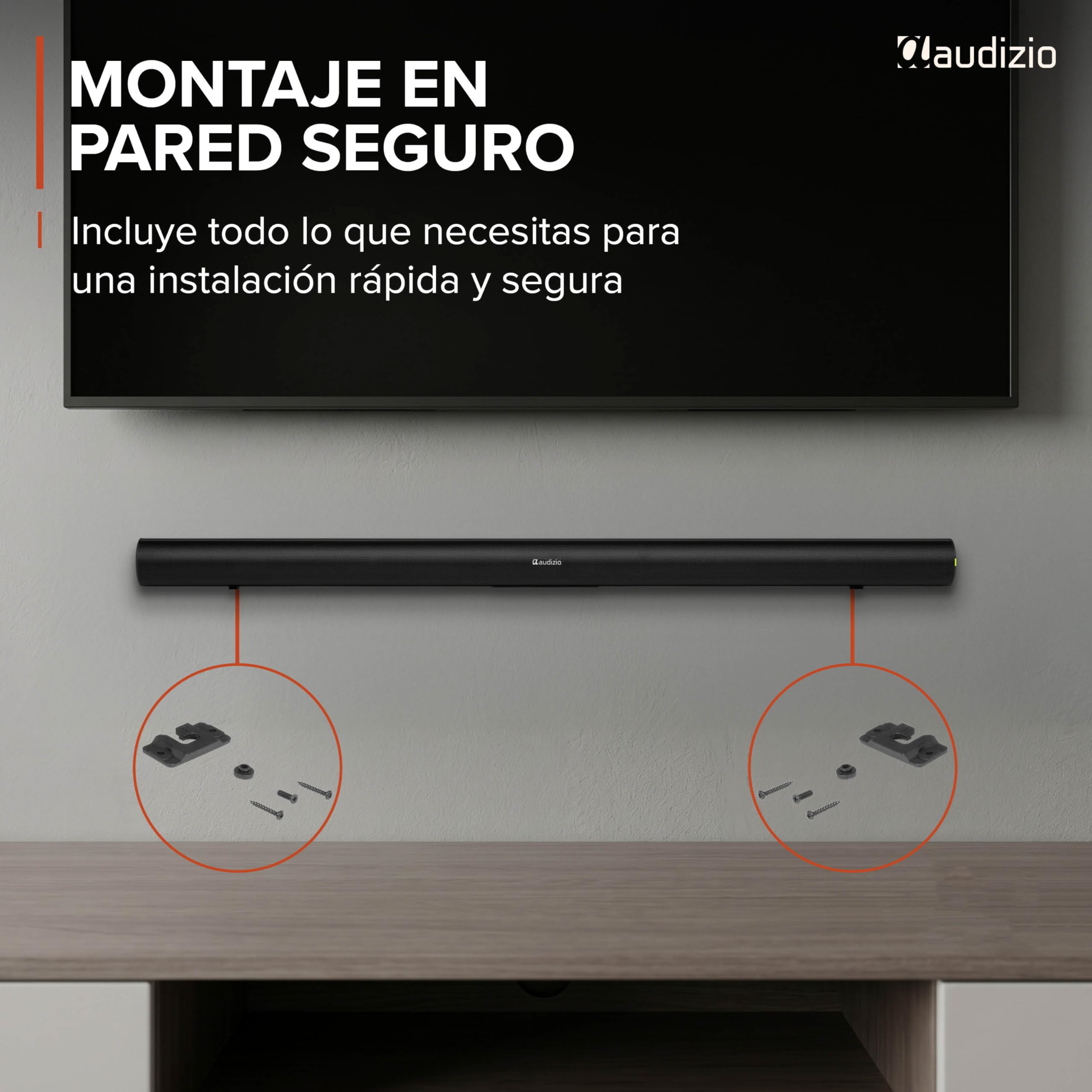 Audizio SB96S – Barra de Sonido 180W con subwoofer 6,5”, HDMI ARC, Bluetooth 5.3, USB y Entrada óptica, soundbar 95 cm para TV con Mando y Montaje Pared Negro