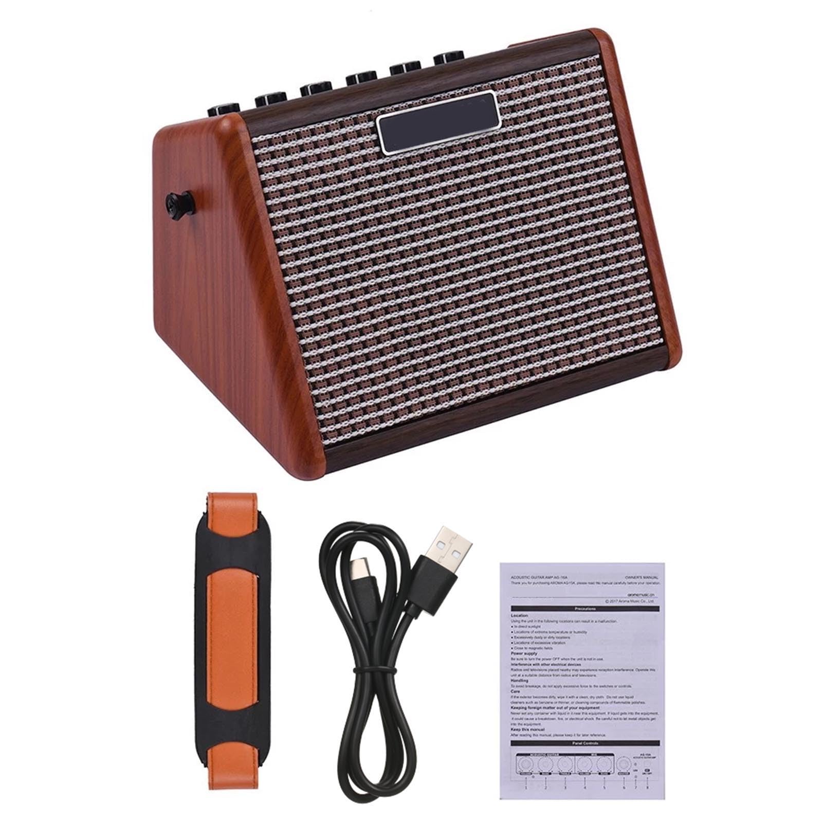 wzmacniacz, HUIOP AG-15A 15 W przenośny wzmacniacz gitary akustycznej Wzmacniacz BT Zintegrowany akumulator z interfejsem mikrofonowym, głowice wzmacniacza szafek tłumików mocy