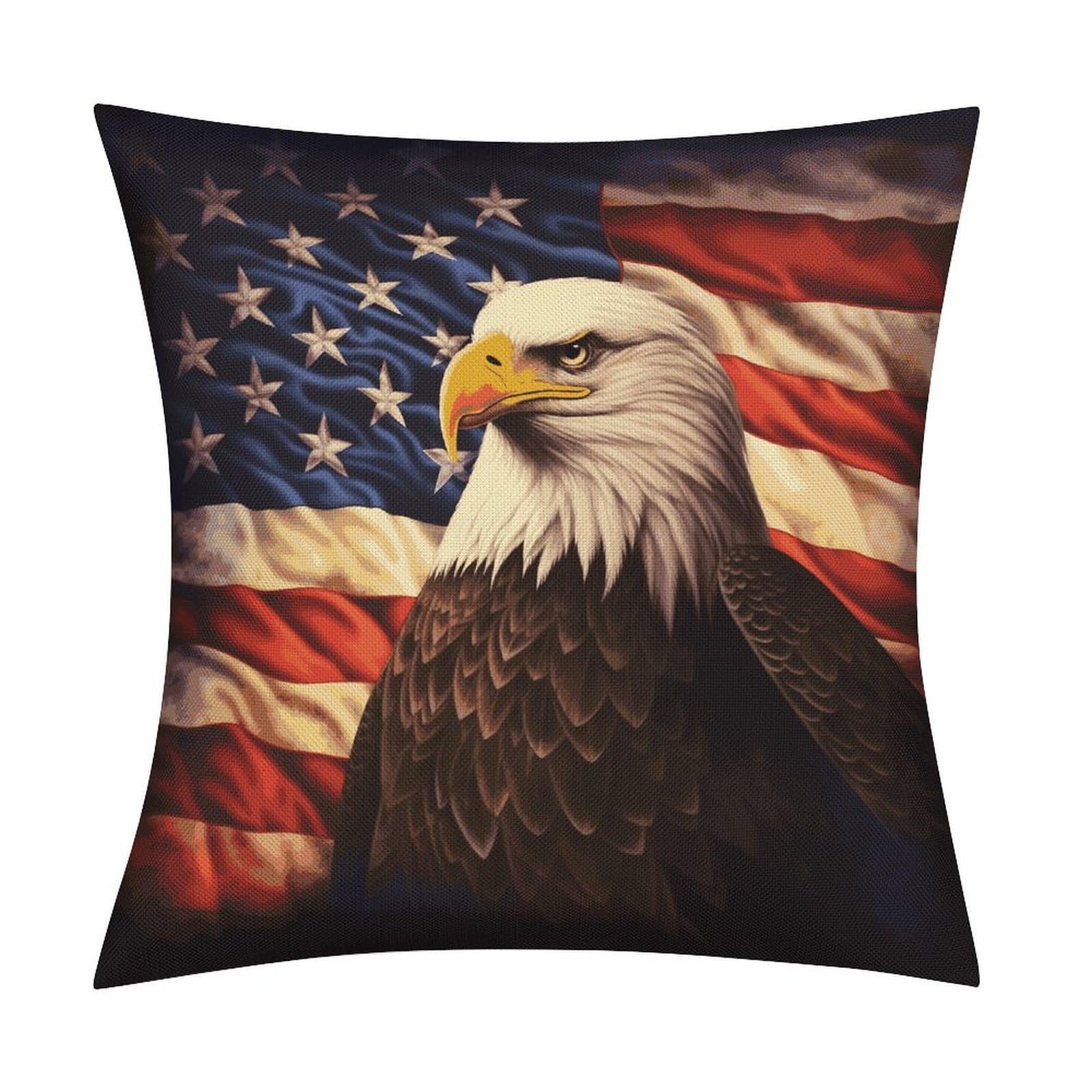Fodpand Style Flag And Eagle Pillow Covers 18X18 Inch, Pillow Cases Boho Farmhouse, Throw Pillow Covers For Couch Sofa Bed Spring Home Decor
