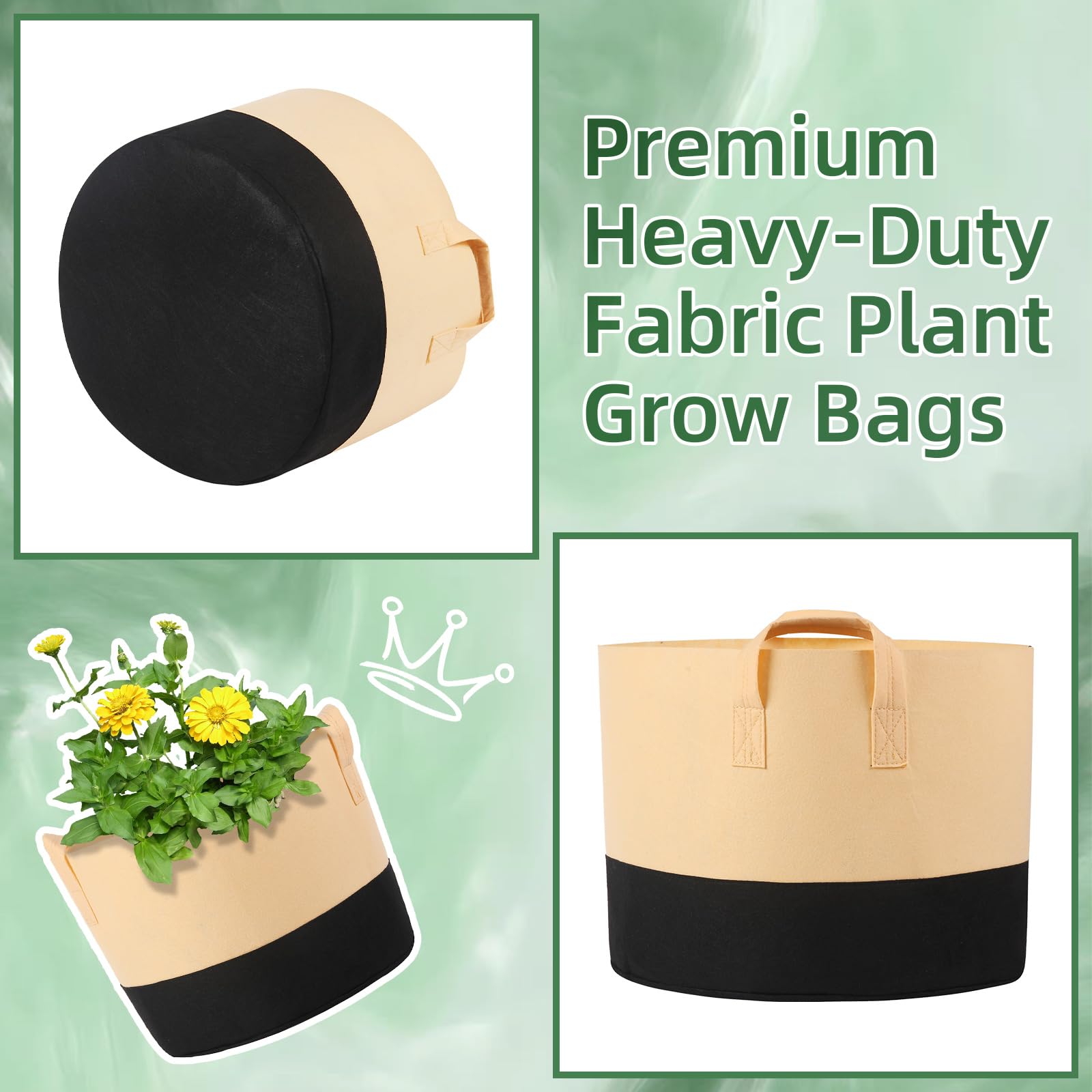 Lot de 12 sacs de plantation de 60 l avec poignées, sac de plantation coloré en feutre pour pommes de terre, tomates, légumes, fleurs, plantes, 15 gallons, 60 l