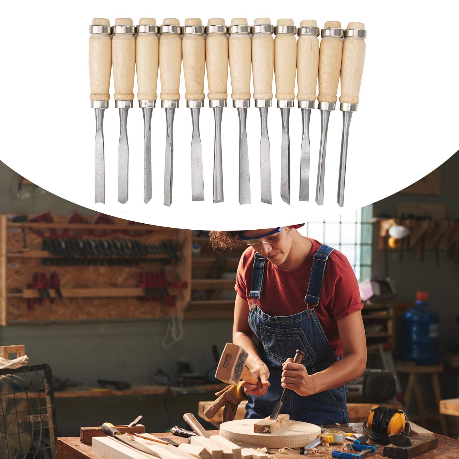 12 Pièces Outils de Sculpture sur Bois, Jeu de Ciseaux à Bois avec Manche en Bois et Moulinet Couteau à Sculpter Outil de Sculpture pour Débutants, Graveurs et Artistes