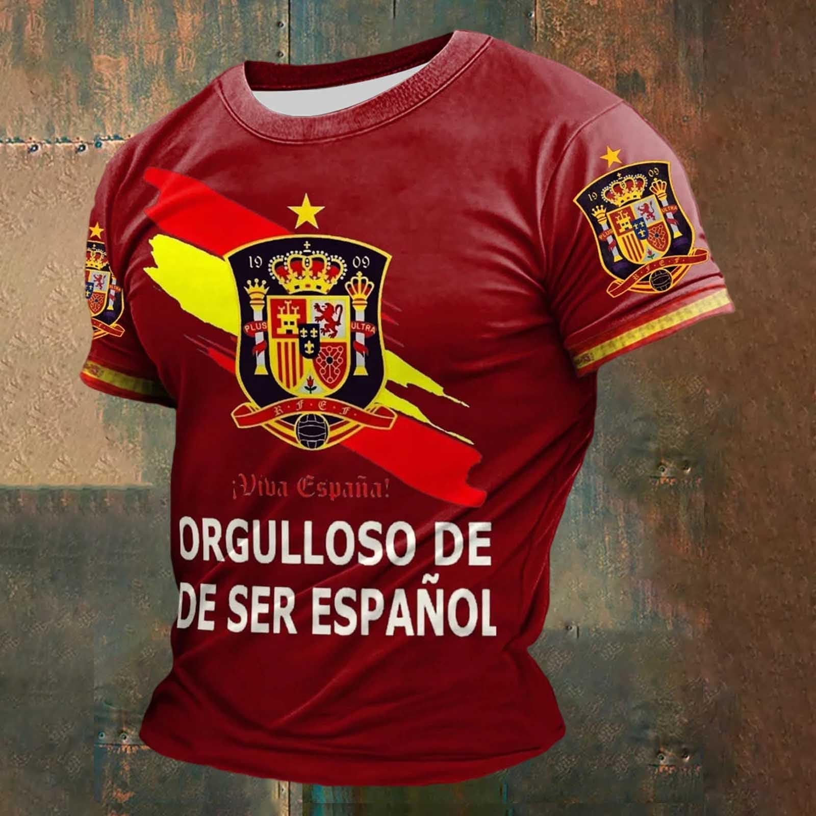 Camiseta SeleccióN EspañOla 2026, Camiseta Deporte Hombre,Camiseta De Manga Corta Estilo Torero para Uso Diario Top Ligero De Cuello Redondo para Un Look Casual CláSico