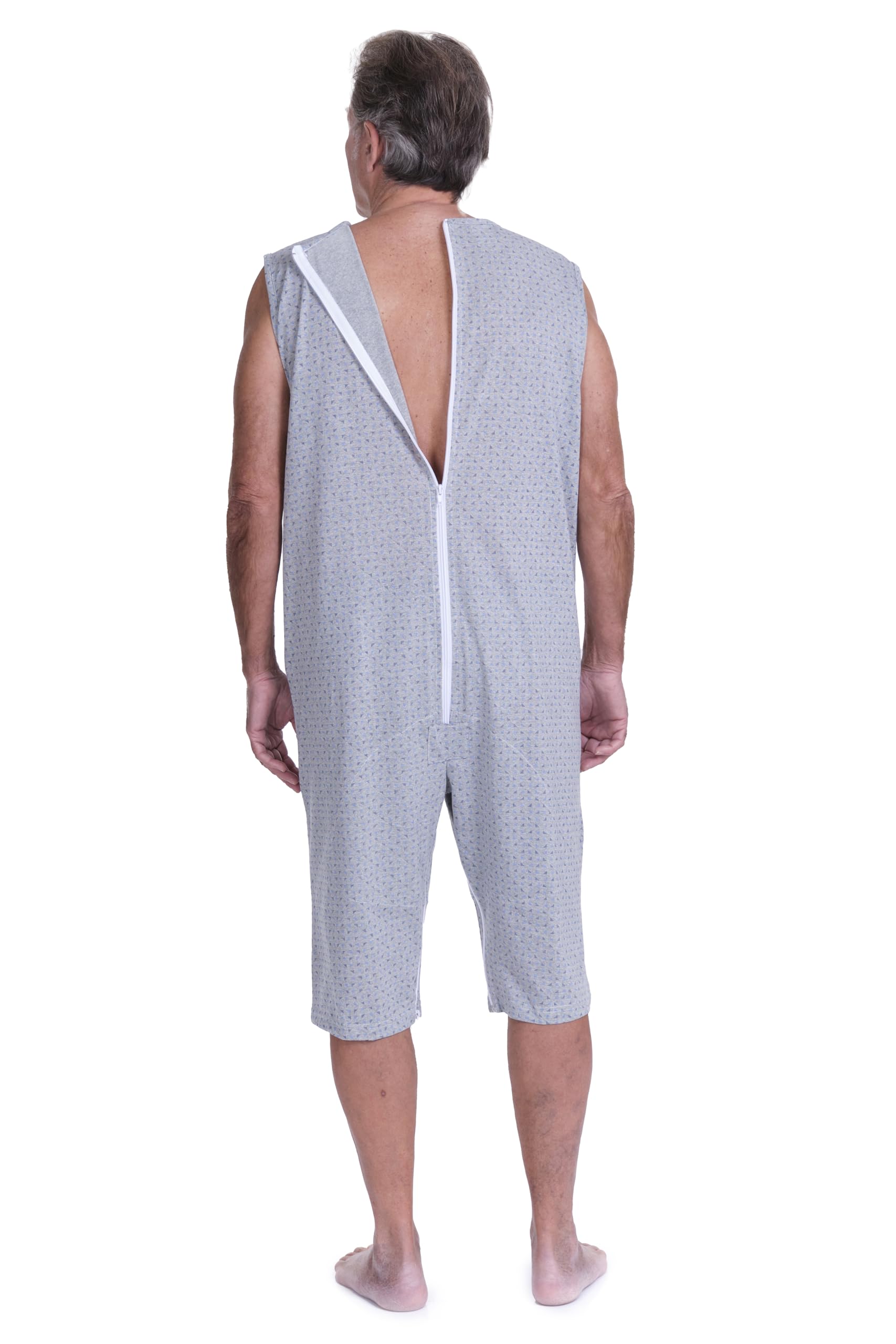 FERRUCCI COMFORT Pijama Tutón Sanitario de Verano Sin Mangas en Algodón - 9008/8 - Apto para Ancianos, Incontinencia, Alzheimer, Pantalón Corto, Fresco, gris, XXL