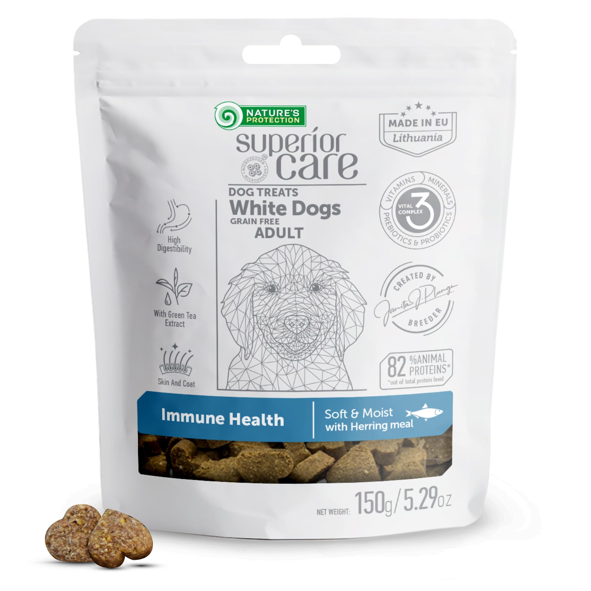 Nature's ProtectionGrain Free Low Calorie Dog Treats - Training Treats for Small, Medium & Large Breed Adult Dogs with Light Fur (Superior Care - Herring, 5.29 oz)