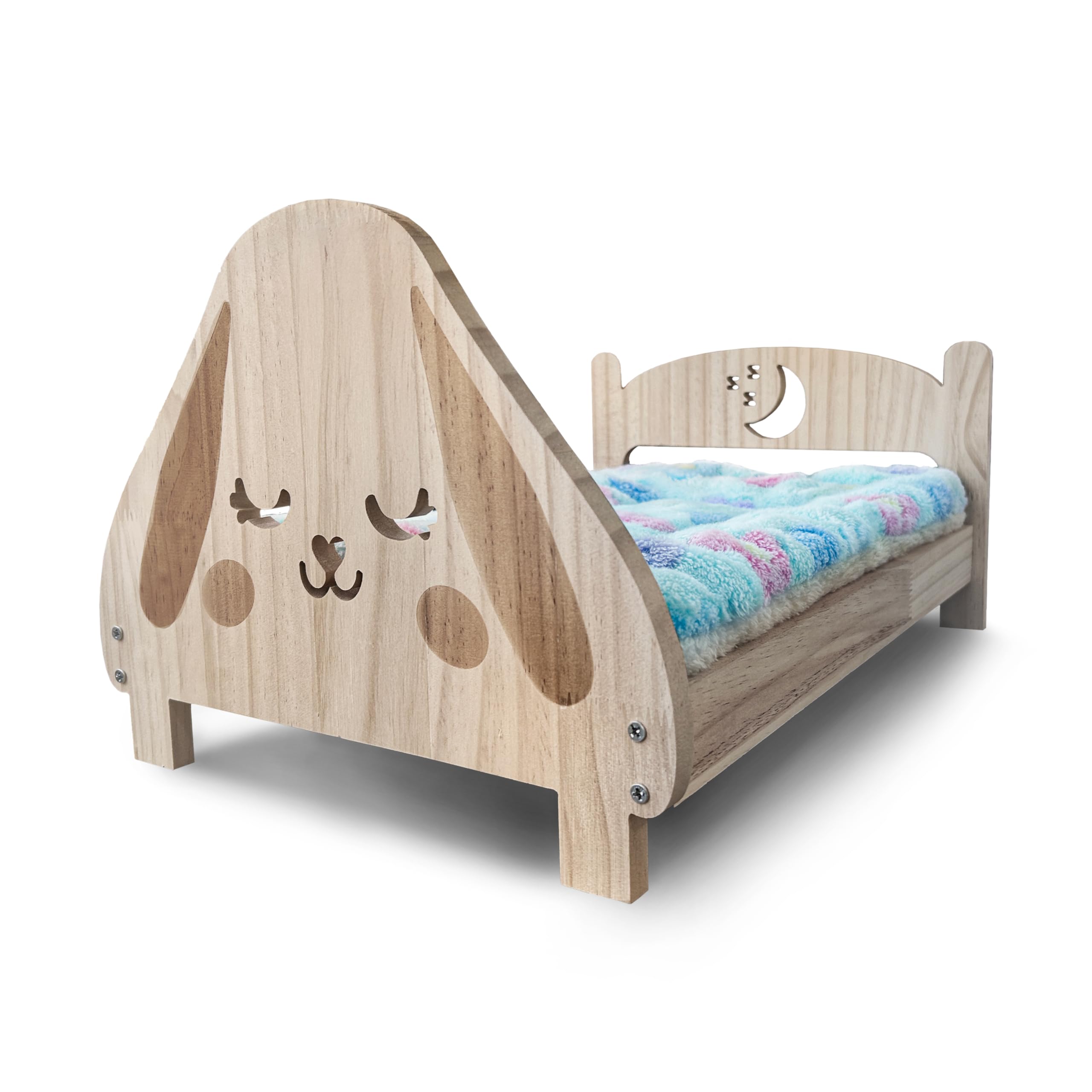SoulThink Floppy Ear Wooden Rabbit Bed - Easy to Assemble Rabbit Bed with Removable & Washable Fleece Mat, Small Animal Bed Suitable for Bunny, Guinea Pig, Chinchilla, Ferrets, Rats