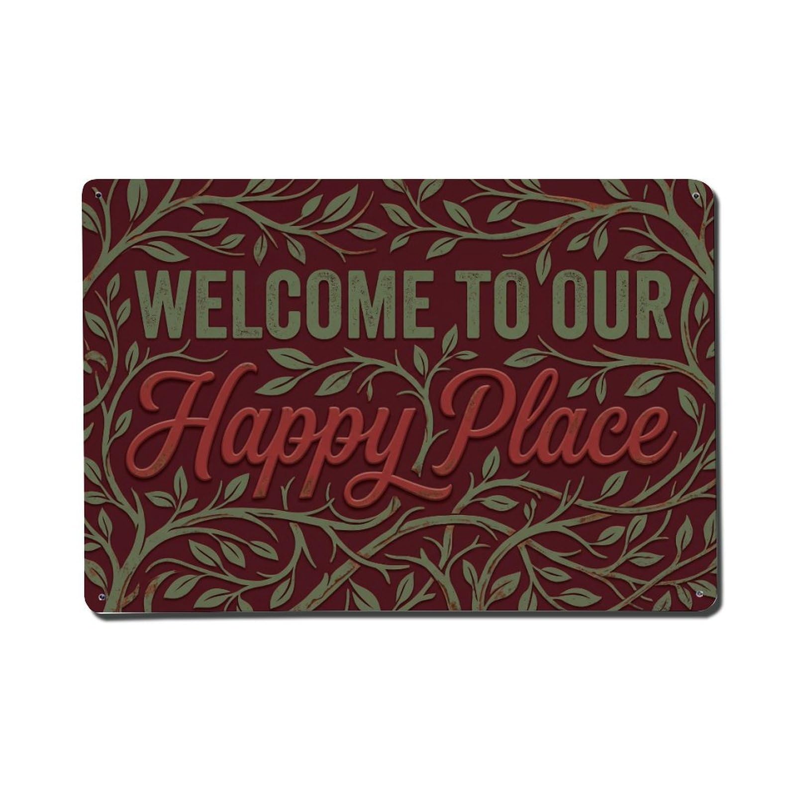 Fqnyr Style Welcome To Our Happy Place Spiceberry Thicket Metal Tin Sign Plaque Wall Decor For Cafe, Club Bar, Office, Home Garden Metal Poster 8X12inch