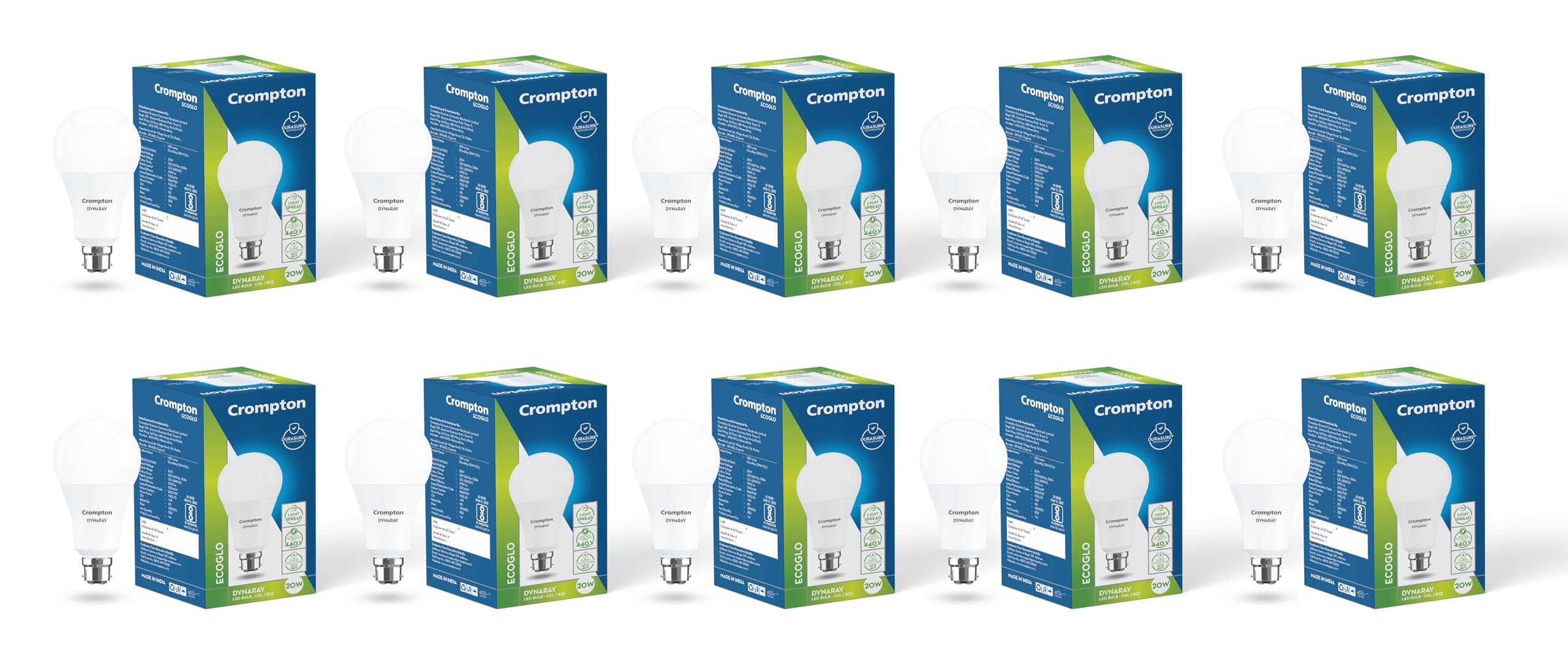 Crompton 20 W Standard B22 LED Bulb (White) Pack of 10