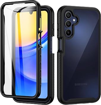 seacosmo for Samsung A15 Case, Galaxy A15 Cover [with Screen Protector] Full Body Shockproof Protection Armour Cover Slim Fit Bumper Protective Phone Case for Samsung Galaxy A15 4G/5G- Black/Clear