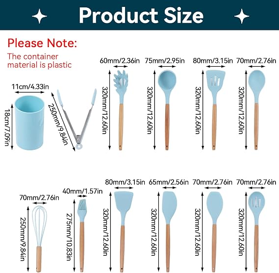 12Pcs Kitchen Utensil Set Silicone Cooking Utensils,Cooking Spatula Turner Heat Resistant Nonstick Cookware with Wooden Handle,Silicone Cooking Utensils Kitchen Utensils Kitchen Tool Gadgets