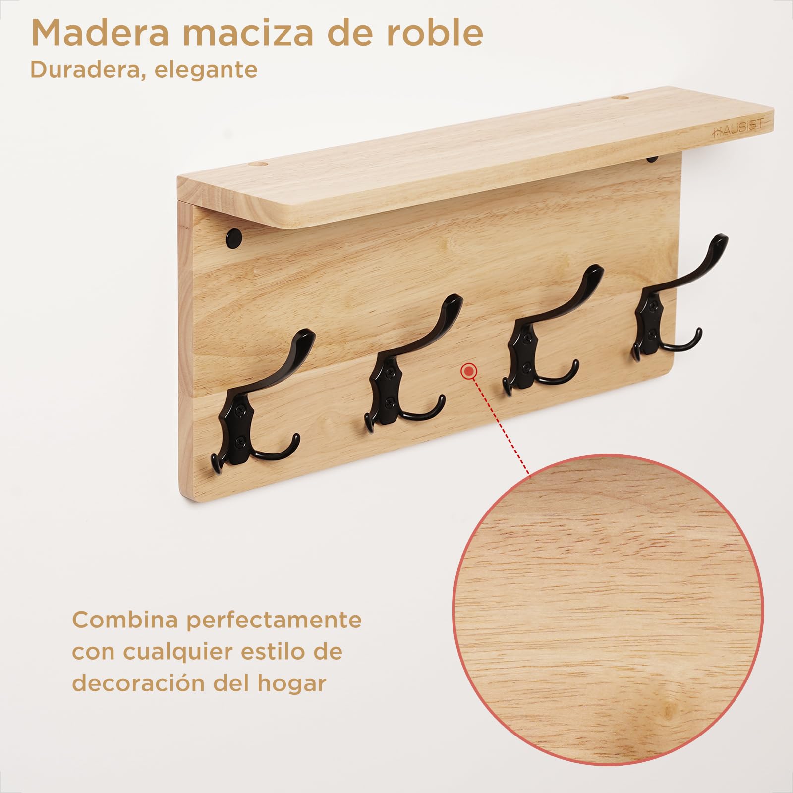 Perchero de Pared de Madera con Estante
