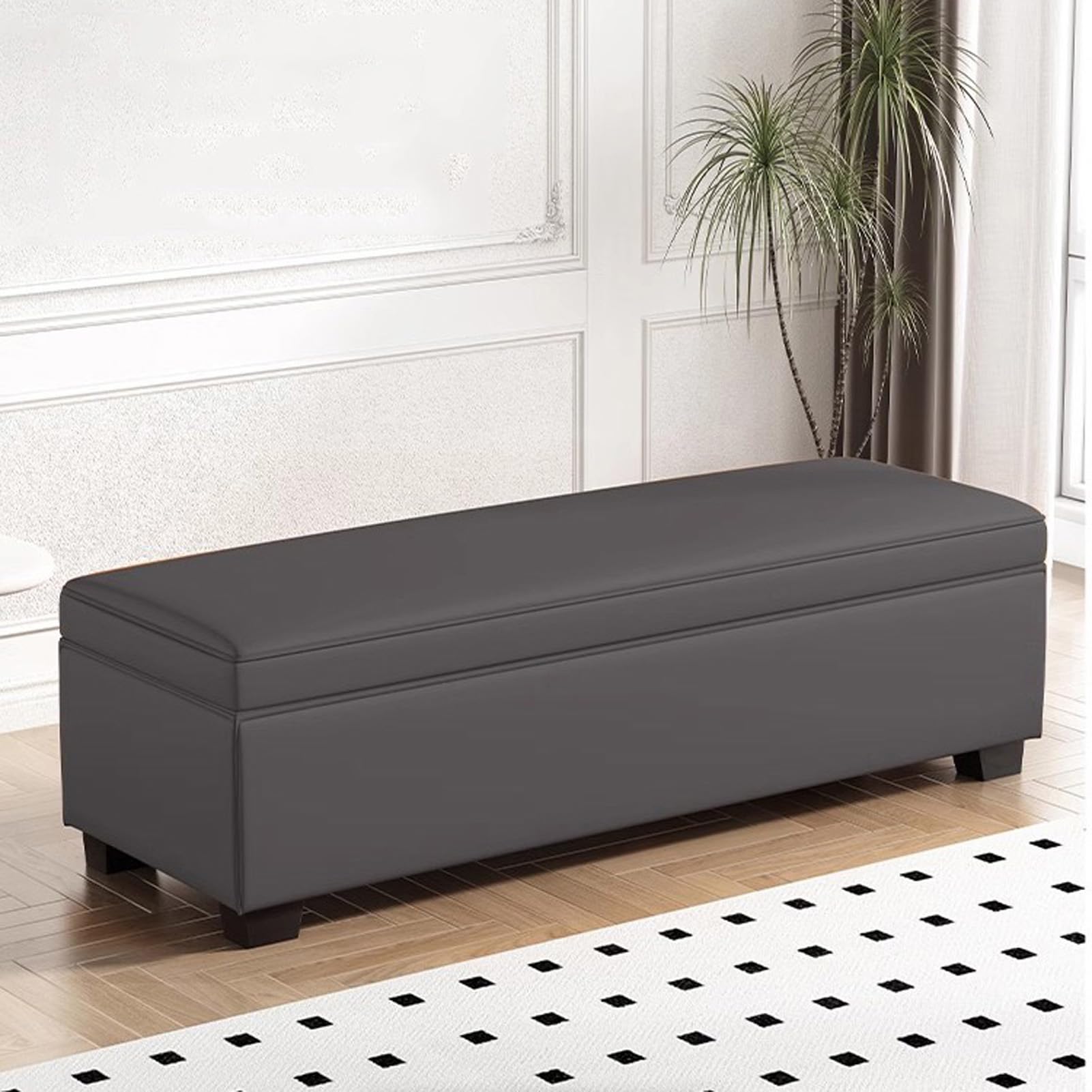 Banc d'entrée tapissé et coffre de rangement pour une maison ordonnée