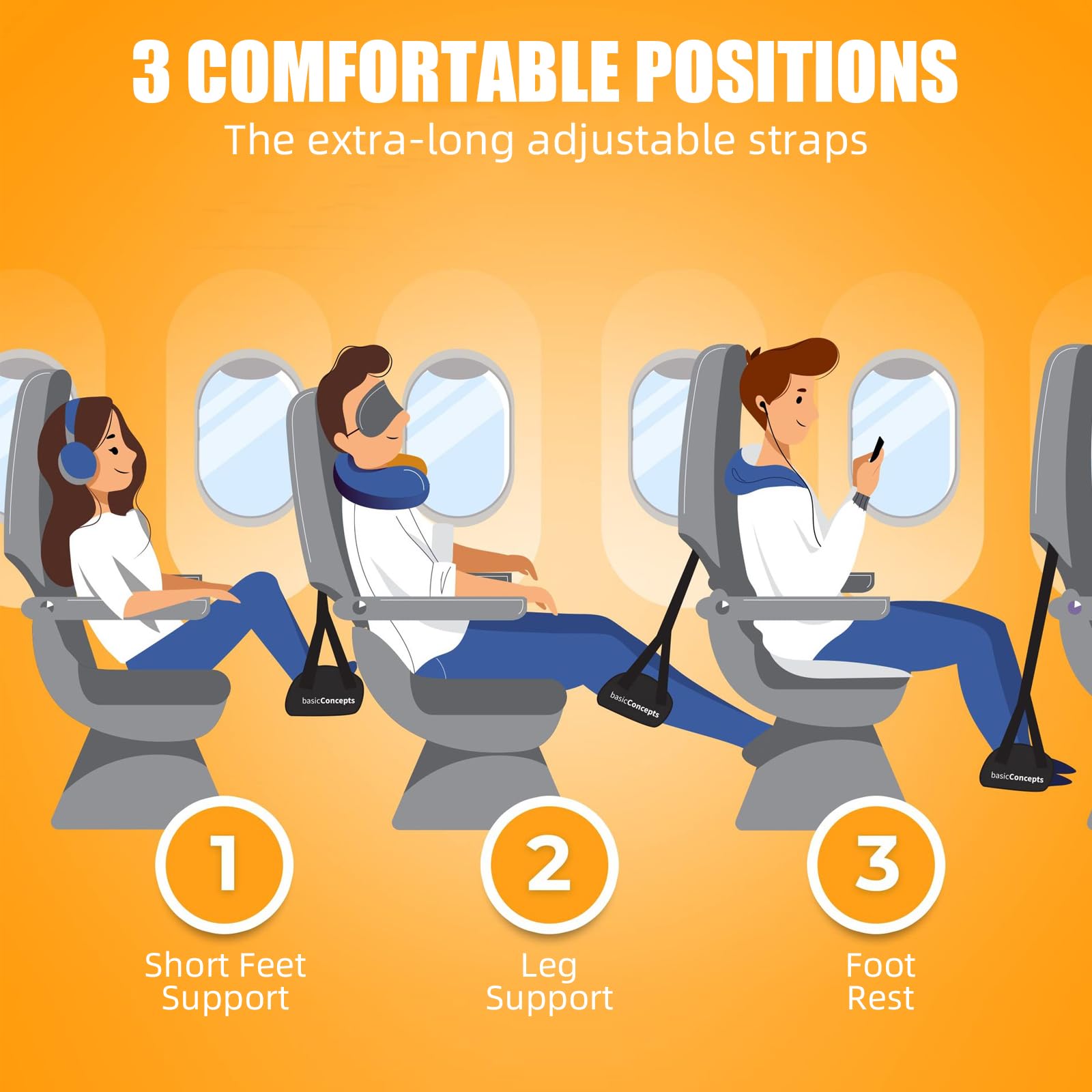 Paquete de 2 hamacas para pies de avión, reposapiés de viaje, imprescindibles para vuelos largos, reposapiés para viajes en avión, esenciales para viajes y hogar (azul)