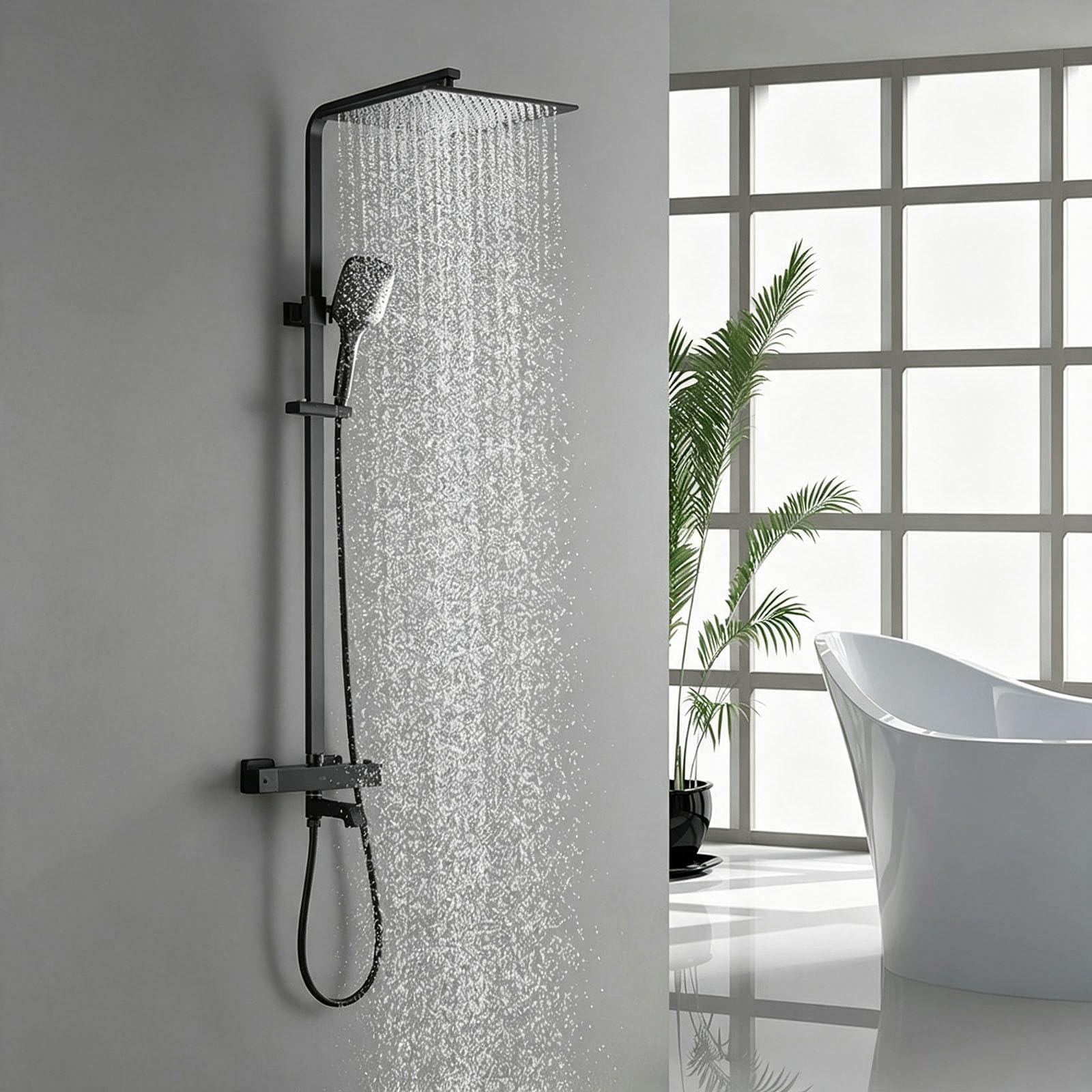 columna de ducha termostática Negro exterior de pared