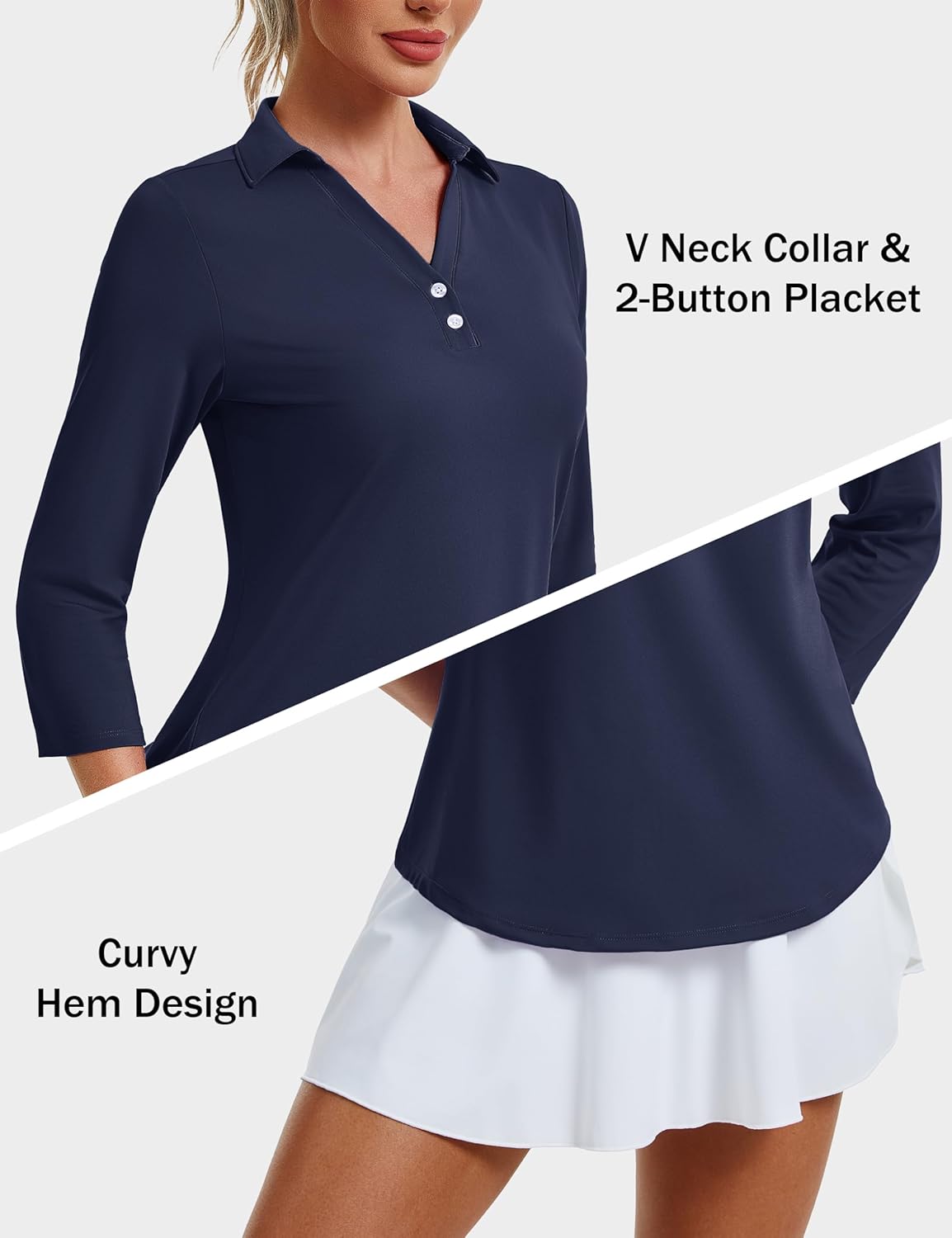 MAGCOMSEN Women's 3/4 Long Sleeve Polo Shirts Collared V Neck Golf Shirts UPF 50+ Quick Dry Casual Work Tops - Image 5