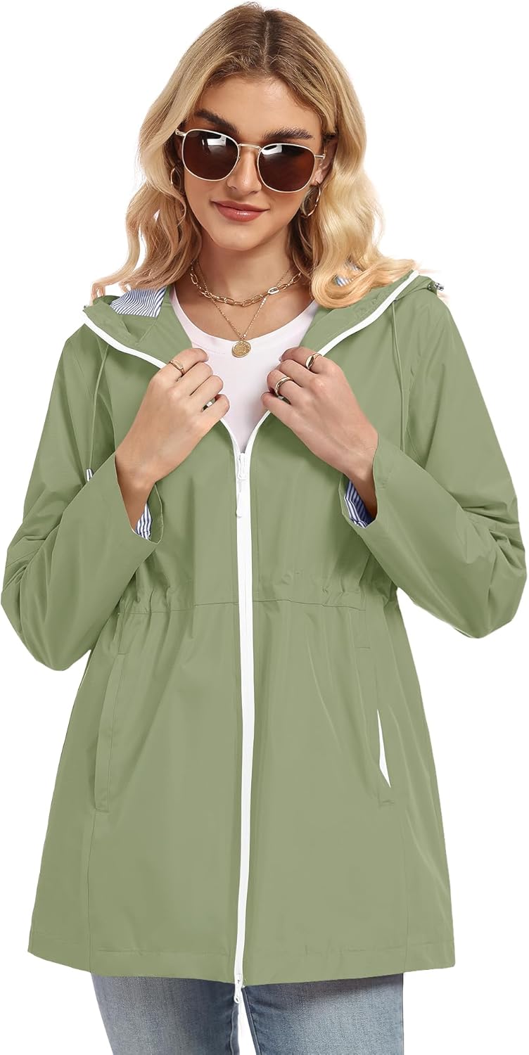 TCOT Rain Jacket Women Lined Raincoat Waterproof Windbreaker Jackets Hooded Raincoats Long Trench Coat - Image 7