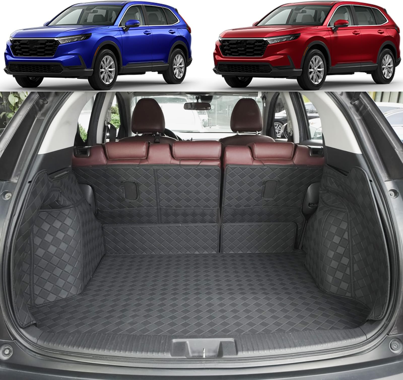 Cargo Mat Compatible with 2023-2024 2025 Honda CR-V (Not Hybrid) Cargo Liner & Backrest Mat (and Rear Left and Right Side Panels) - 2025 CRV Accessories All Weather PU Leather Trunk Mat