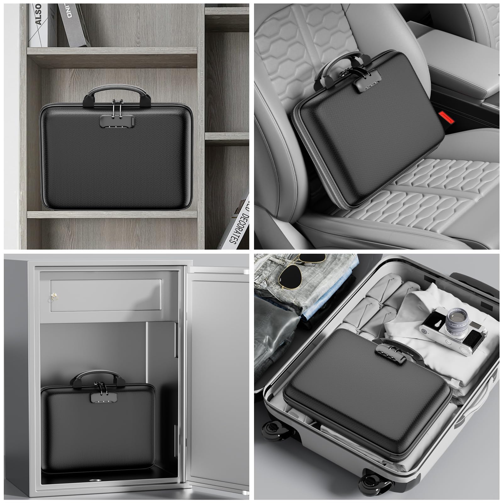 DocSafe Organizzatore per File Resistente al Fuoco con Serratura, Scatola per Documenti in Valigetta, Cartella Espandibile con 13 Tasche, Organizzatore per Documenti Portatile Impermeabile, Cartella