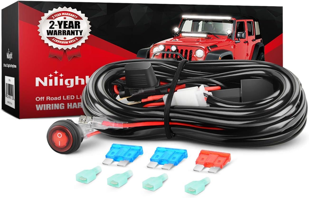 Nilight - NI-WA 02A LED Light Bar Wiring Harness Kit 12V On Off Switch Power Relay Blade Fuse for Road Lights Work Light,2 years Warranty