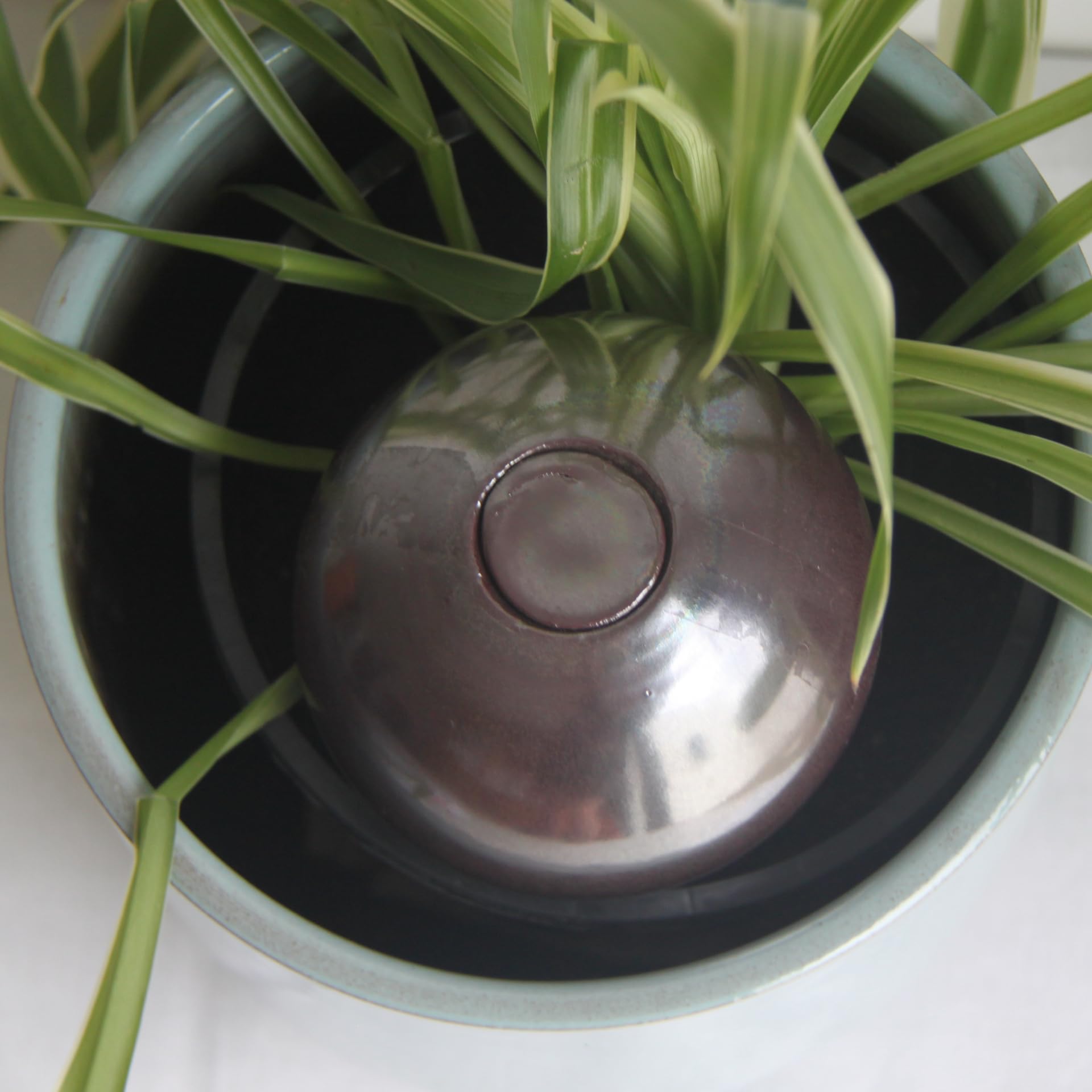 Ollas Lutton Olla Terre Cuite à Planter 40cl| Arrosage Autonome pour Plantes d'Extérieur Ecologique & Economique | Système d'Irrigation Naturel | Autonomie 3 Jours | Ollals métalique argenté