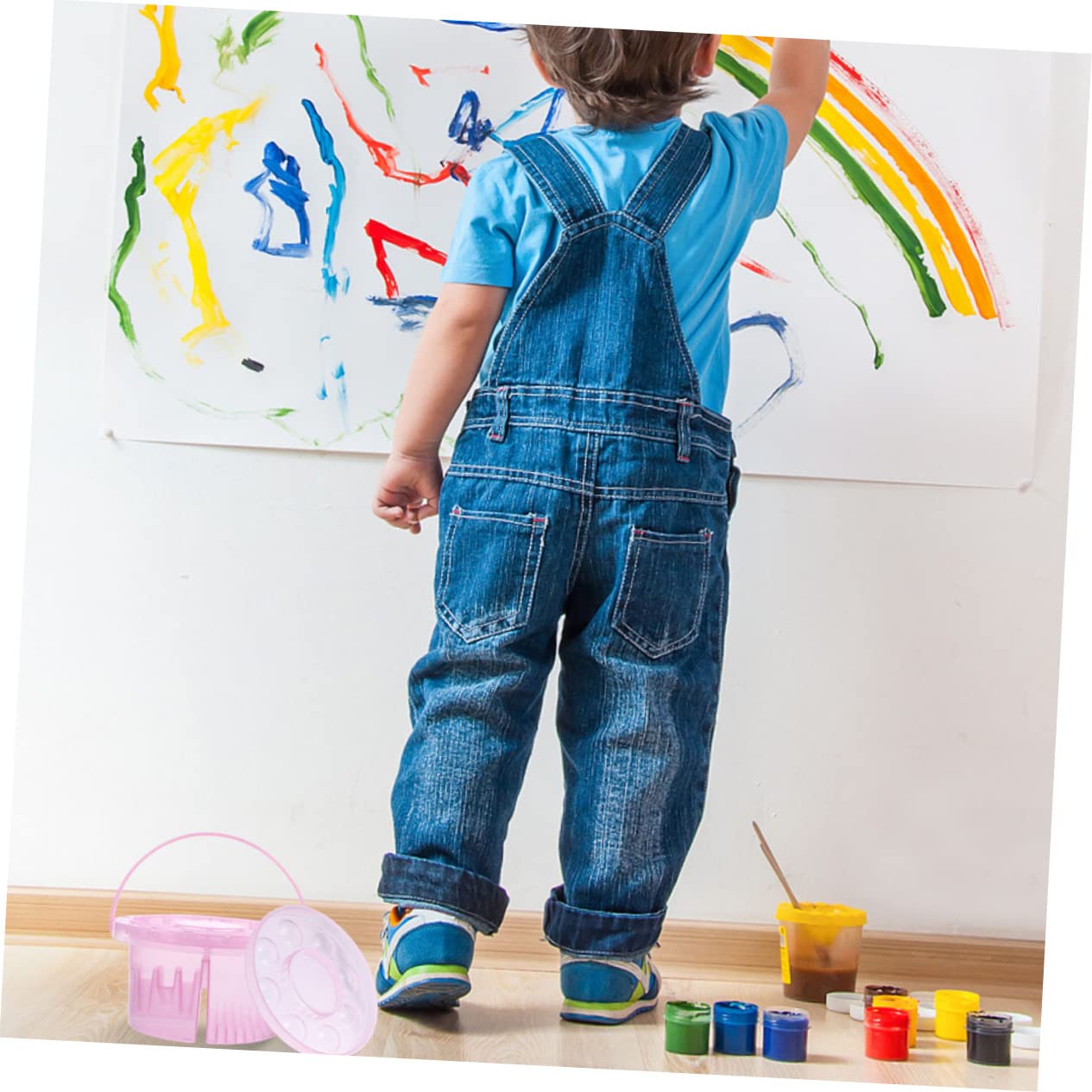 ARTIBETTER 1set Paint Brush Wash Barrel Paint Brush Basin with Holder and Color Trays for Watercolor Oil Painting Lightweight and Easy to Carry 2pcs