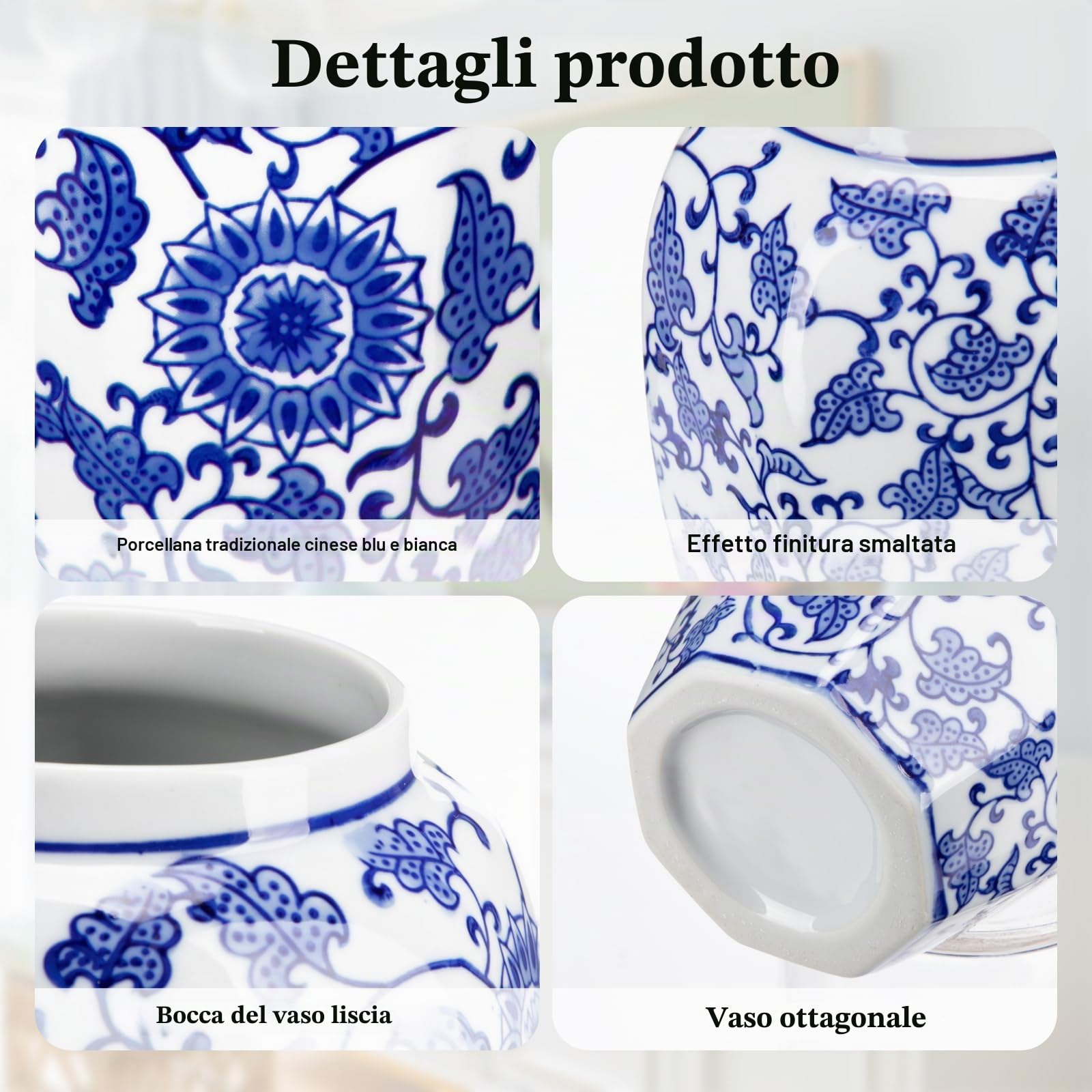 Oairse Vaso e bianco, ceramica blu per decorazione casa 21,6 cm, porcellana blu e bianca per soggiorno, bagno, tavolo da pranzo