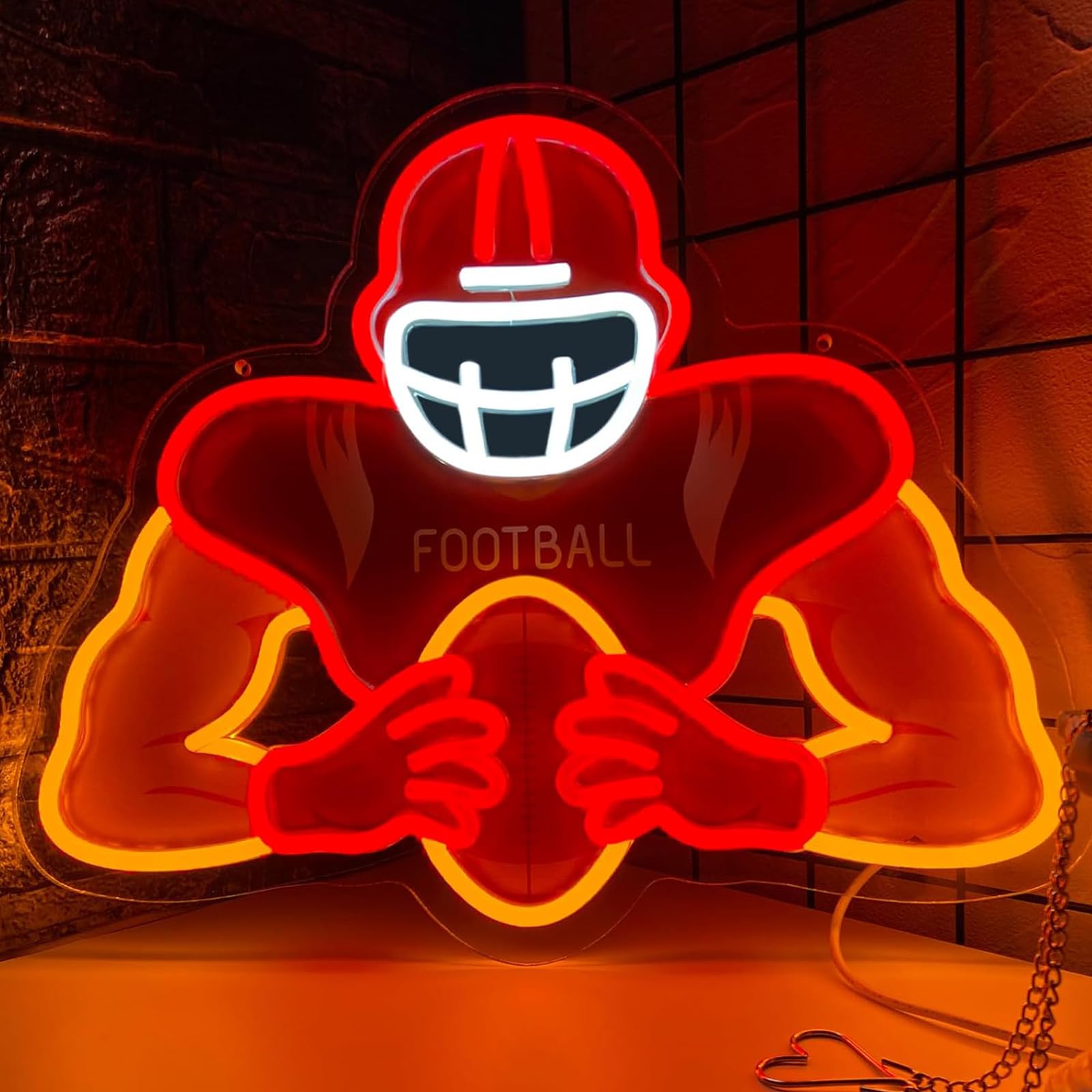 Football Player UV Print Neon Sign for Man Cave Bedroom Room Lights Neon Light Up Signs Decorations Birthday Party