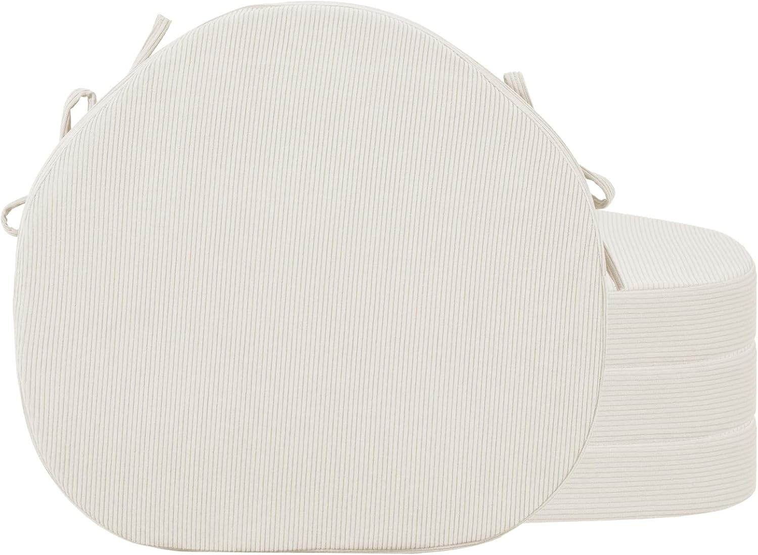 idee-home Chair Cushions for Dining Chairs Set 4, Windsor Seat Pads Kitchen Chair Cushions Corduroy with Ties, Removable Seat Pads, 16.5 x 15.5 x 2 inches, Beige