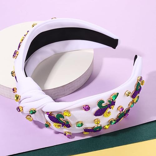 Miniatura 7 de Diadema de Mardi Gras, accesorios para mujer, con cuentas NOLA, corona de flor de lis, diadema anudada de cristal, gordo martes de carnaval, desfile
