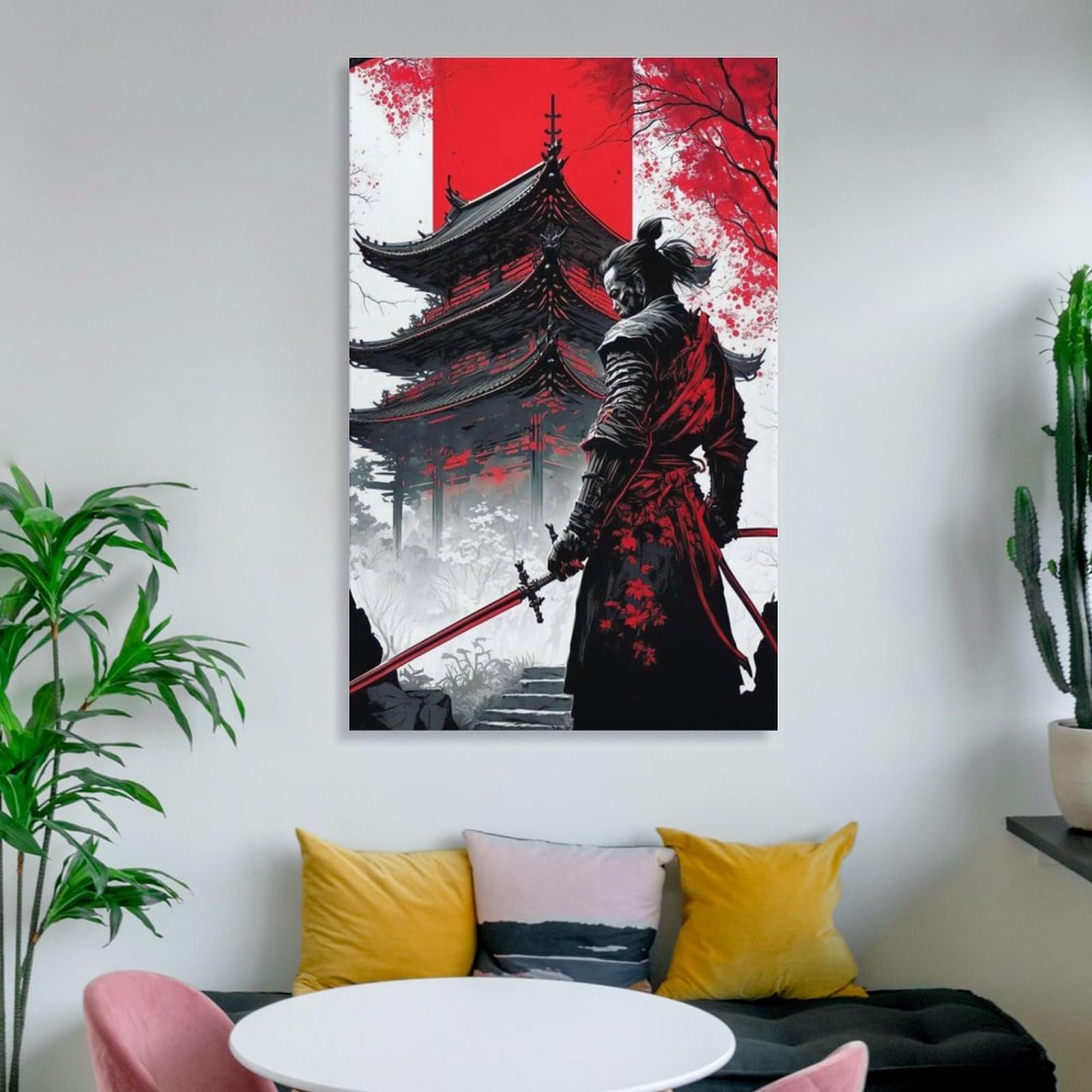 Amazon.co.jp: 絵画 戦士 サムライ和風インテリア 絵画 日本の武士と塔