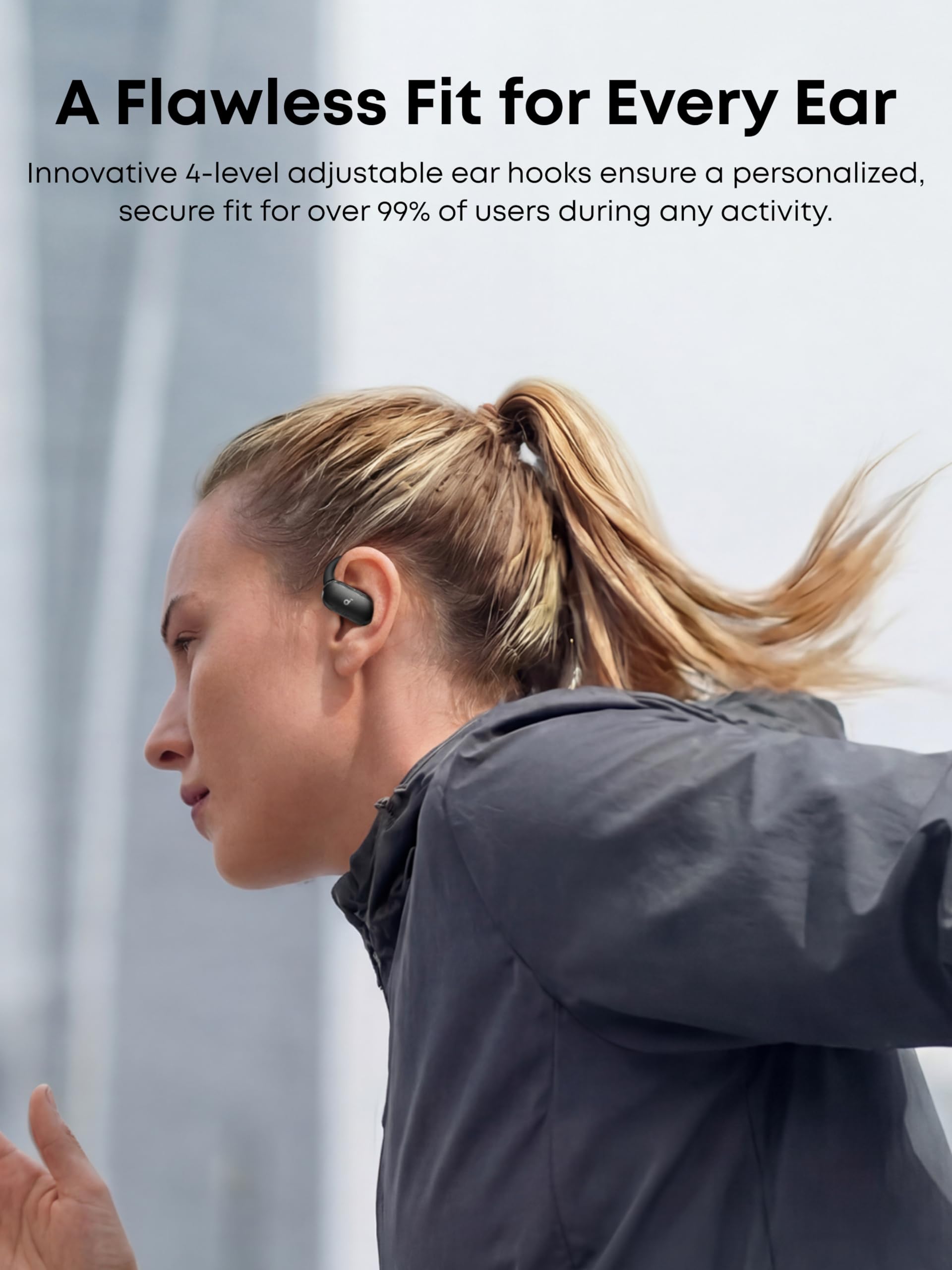 Soundcore Auriculares Open Ear V40i de Anker, Diseño Cristalino, Estuche sin Tapa, 4 Posiciones Ajustables para Cada Tamaño de Oreja, Graves más Ricos, IP55, 21H Reproducción, Llamadas Claras con IA