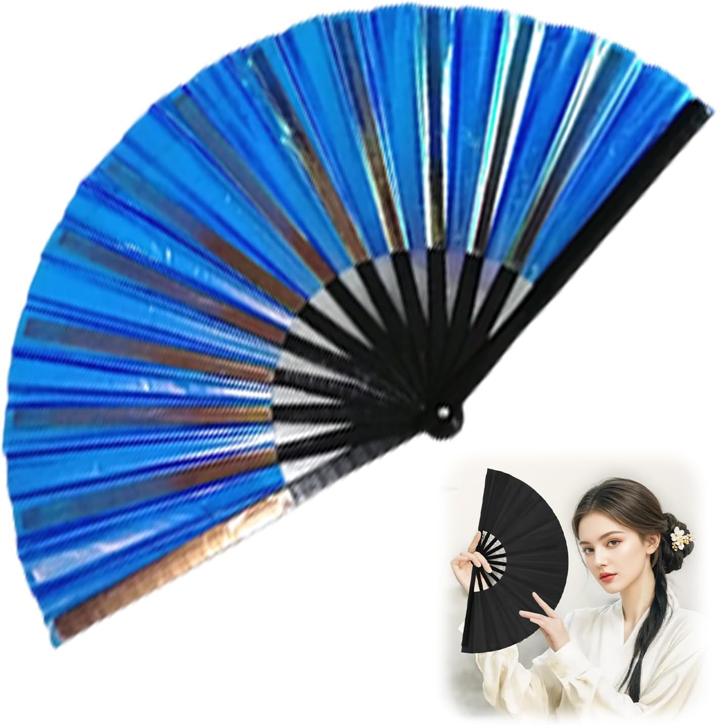 Boots on The Ground Fan, 2025 New Large Holographic Folding Hand Fan Line Dance Popping Fan, Clap Fans for Line Dancing Foldable Craft Holding Laser Colors Hand Fan (C8)