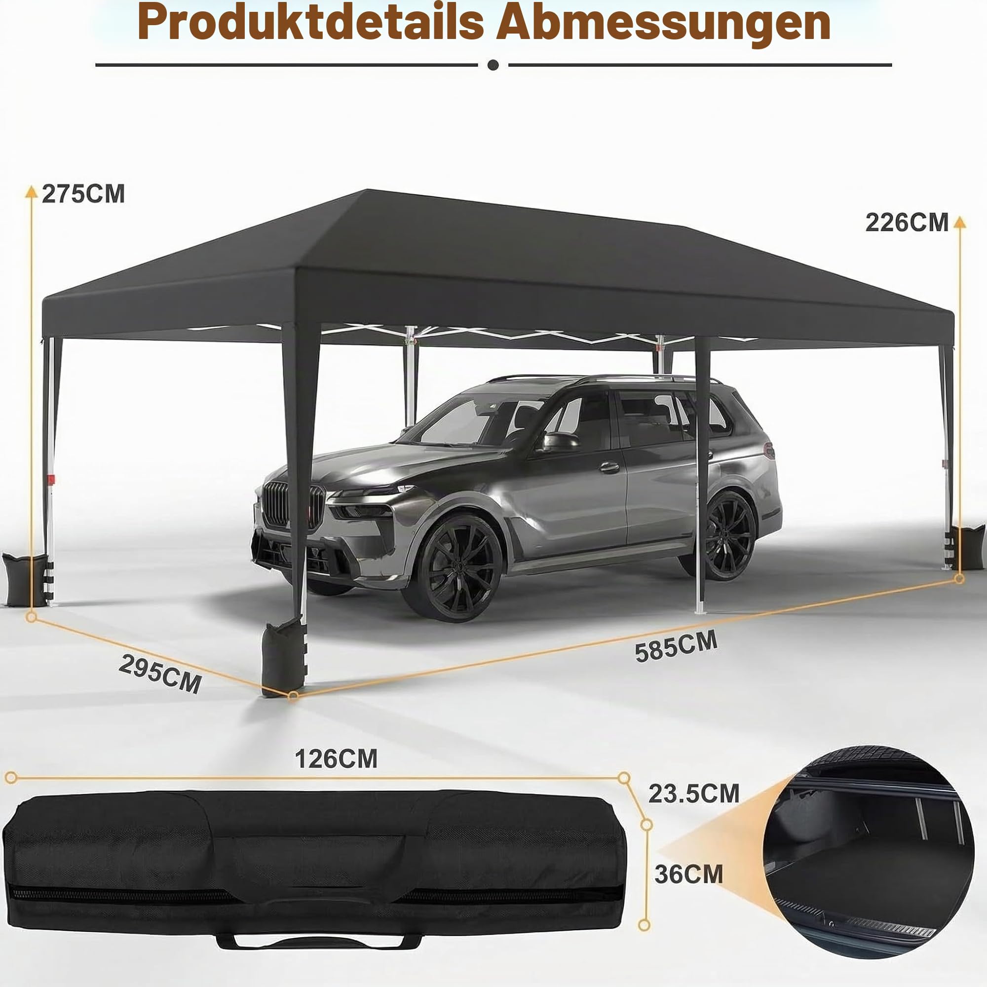 JUMMICO 3x6m Faltpavillon｜Höhenverstellbar & Stabiler｜Dicke wasserdichte Plane + Klettverschlüsse für Windschutz｜Perfekt für Gartenfeste, Camping & Outdoor-Events｜Schnell aufbaubar & platzsparend
