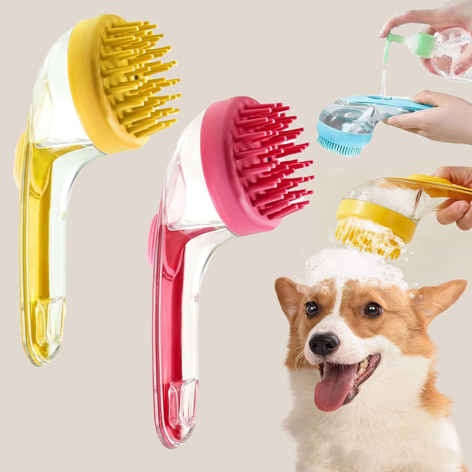 Pet Bath Brush For Dogs, Lettuce dog Washing With Shampoo Dispenser, Dog Shower brush, 2-In-1 Pets Bath Massage Brush For Dogs Long and Short Hair (2pcs-c)
