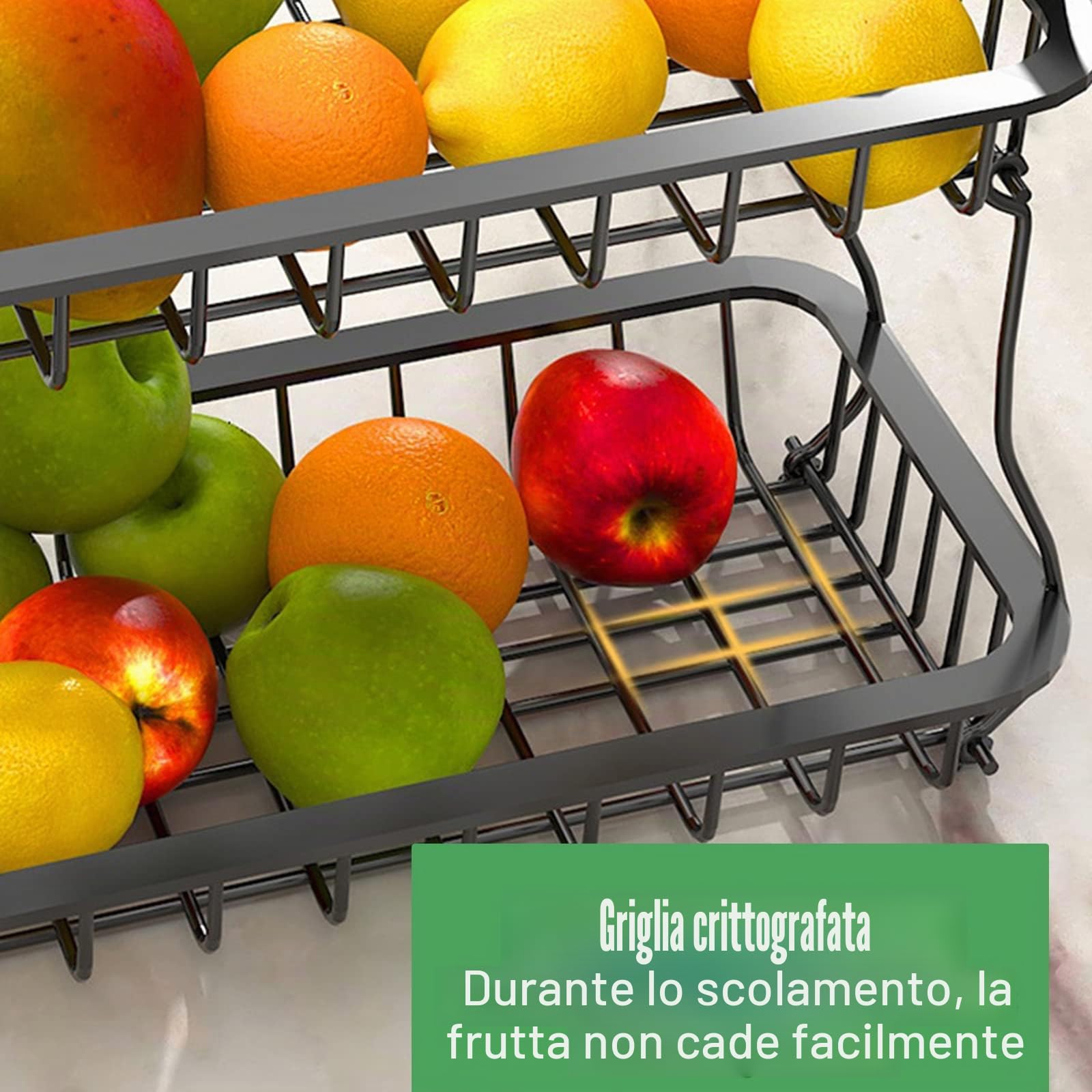 Alzatina Portafrutta,Cesto per frutta,Portafrutta Alzatina a 2 piani per avere più spazio sul piano di lavoro,mantiene frutta e verdura fresca,adatto per snack,verdure, pane