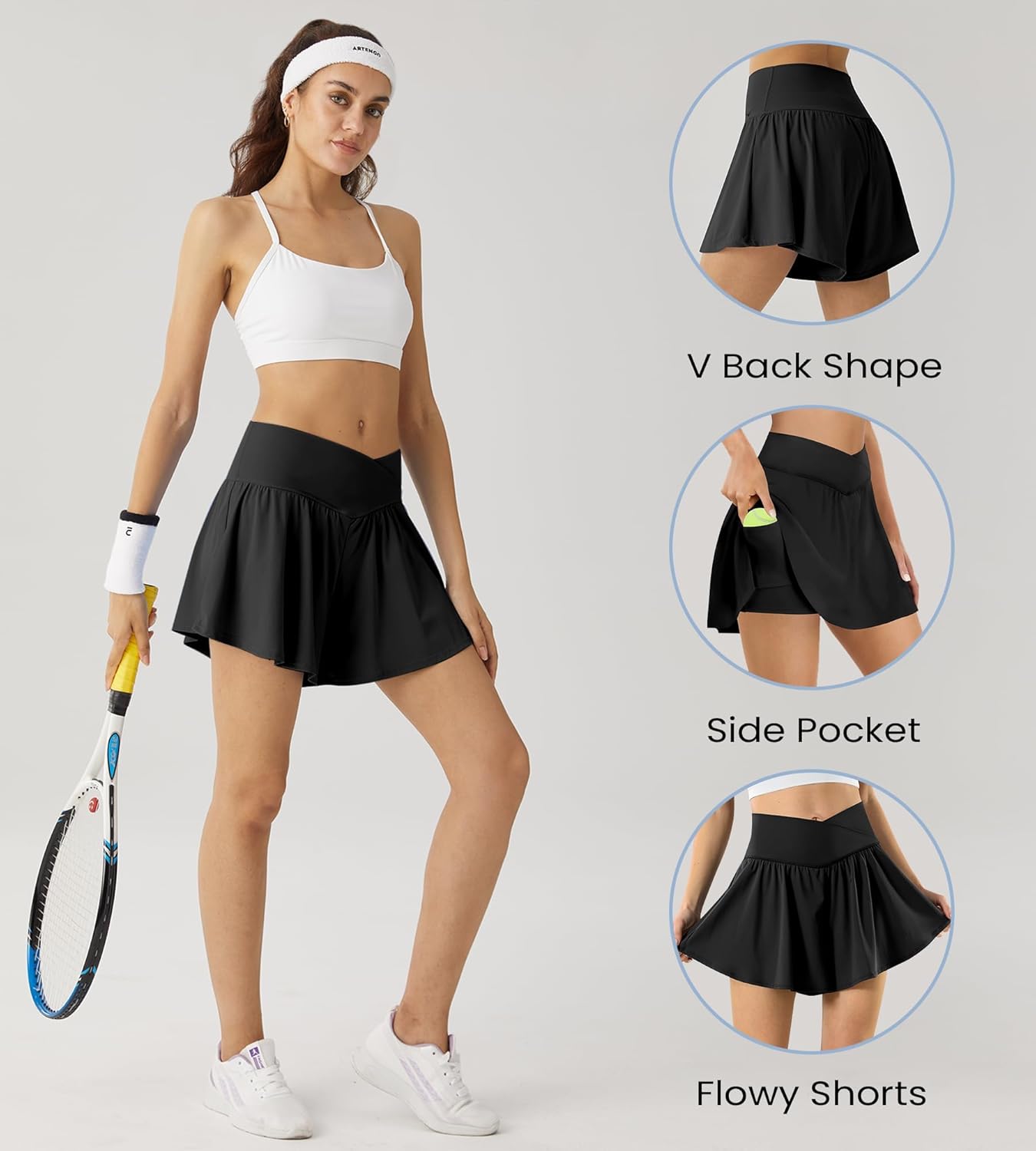 Flowy Athletic Shorts for Women Butterfly Crossover Tennis Shorts 2 in 1 with Pockets - Image 4