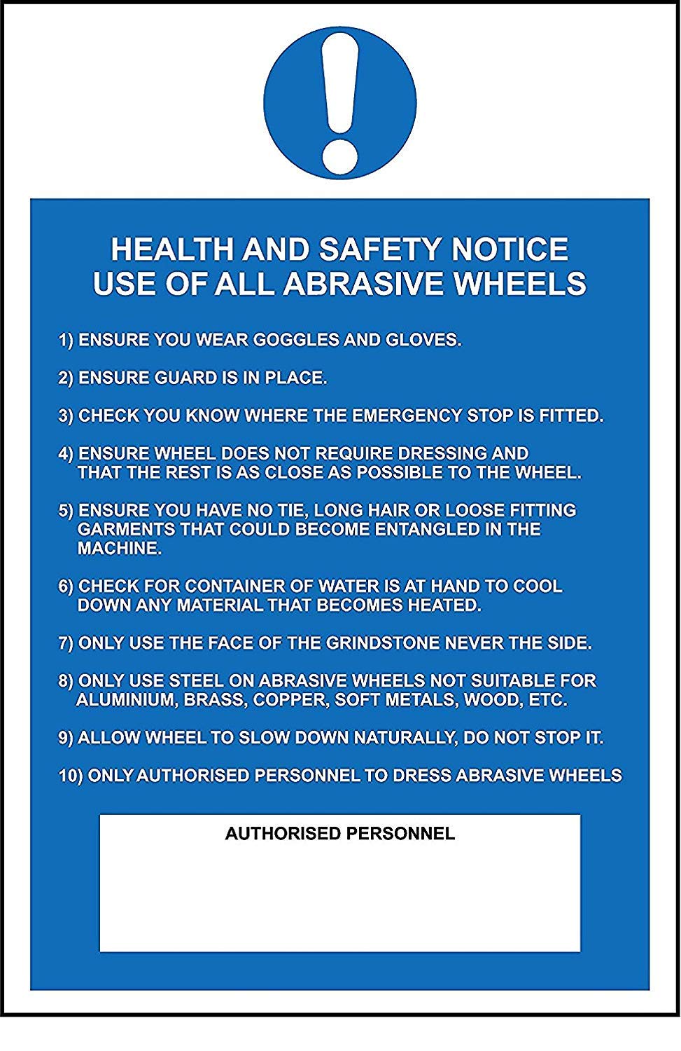 Kpcm Display Ltd Health And Safety Notice Use Of All Abrasive Wheels Safety Sign - 1.2Mm Rigid Plastic 400Mm X 300Mm