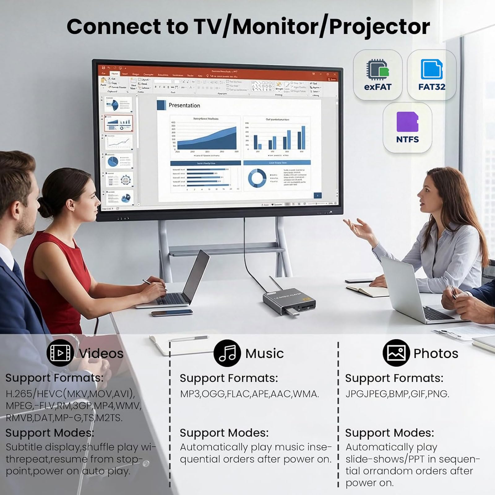 Cyfrowy odtwarzacz multimedialny 4K Ultra HD, TV MP4, odtwarzacz wideo, mini Digital Signage, HDMI, do napędu USB/karty SD, H.265/HEVC, automatyczne odtwarzanie, z wyjściem AV (szary)
