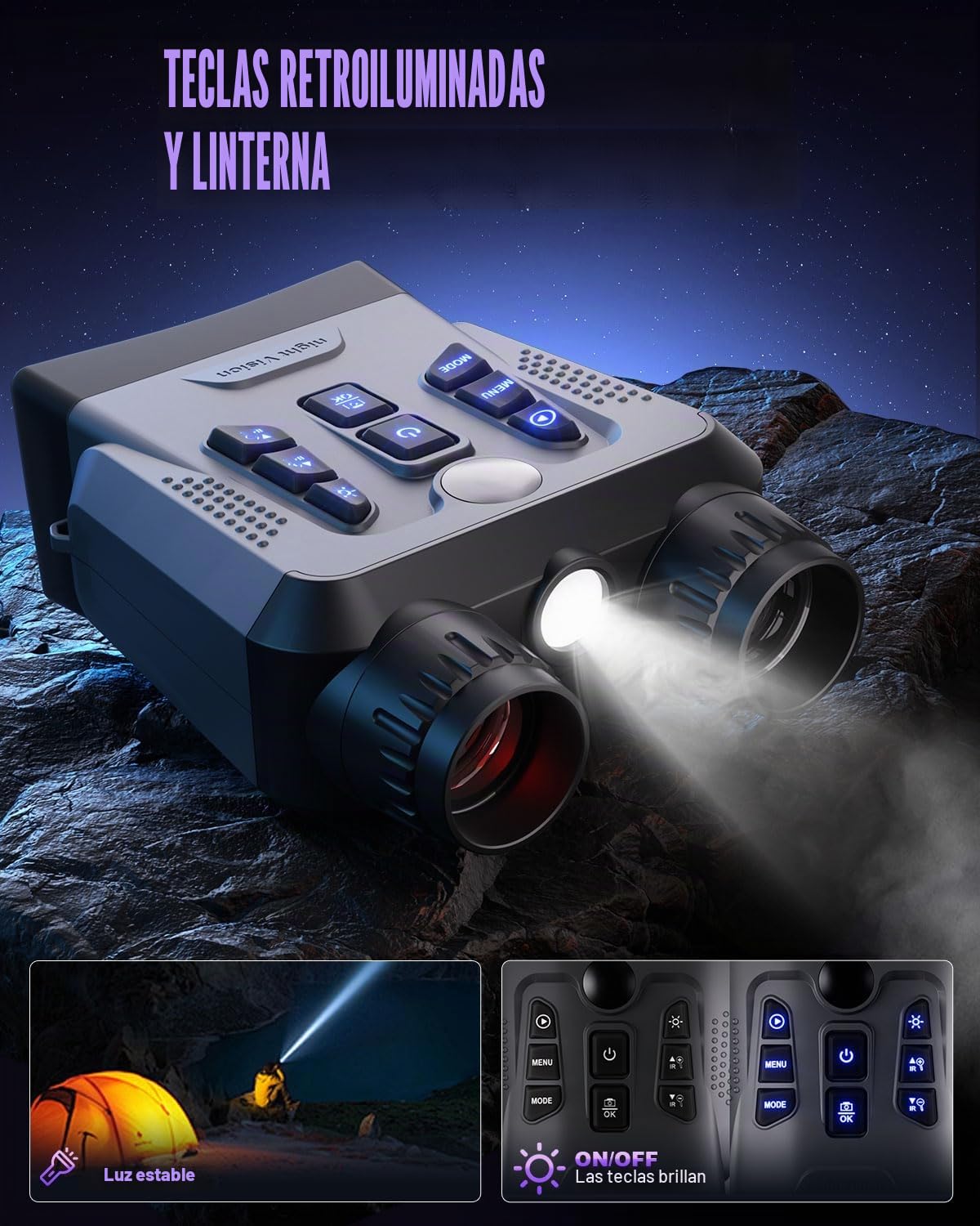 Gafas de visión nocturna, prismáticos de visión nocturna 4K para adultos de alta potencia, cámara de visión nocturna HD de 3 pulgadas, gafas infrarrojas para acampar y al aire libre con tarjeta TF de