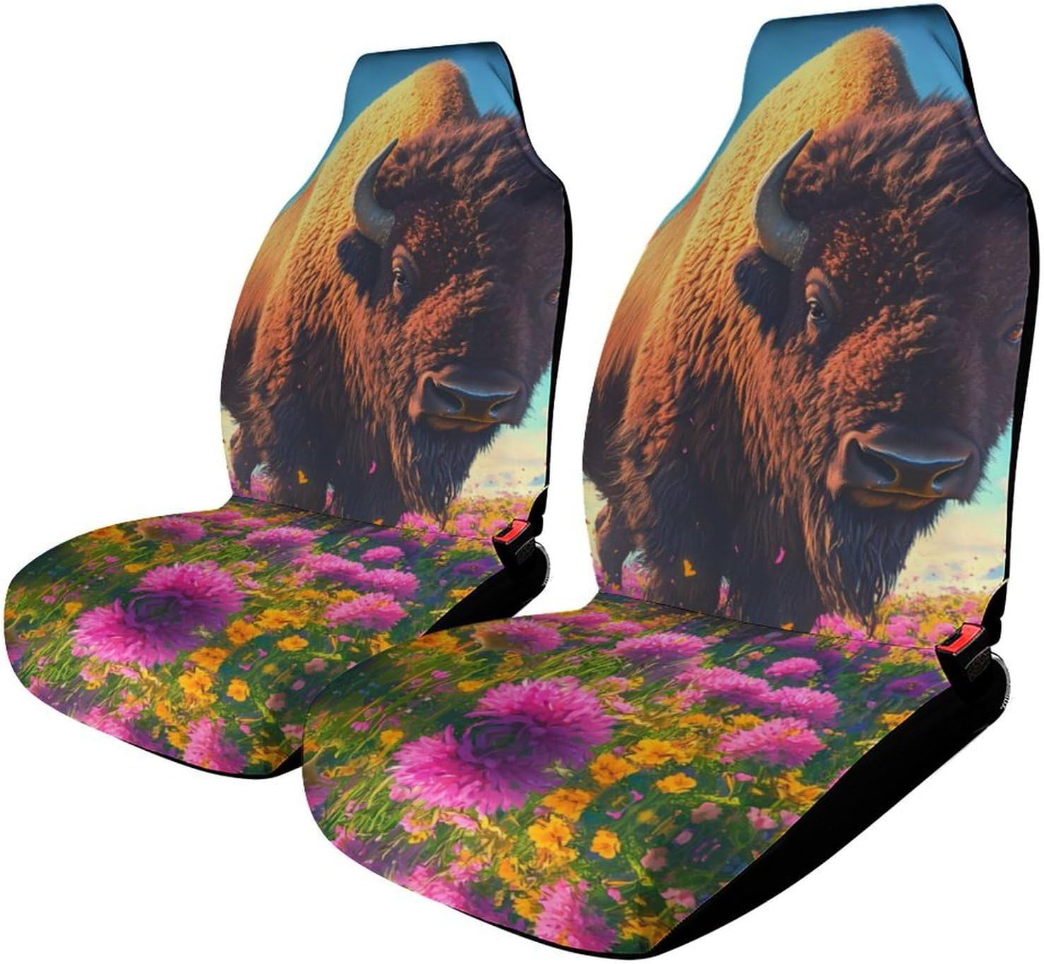 Buffalo Bison Field Car Seat Covers Universal Car Front Seats Protector Auto Interior Accessories 2PCS