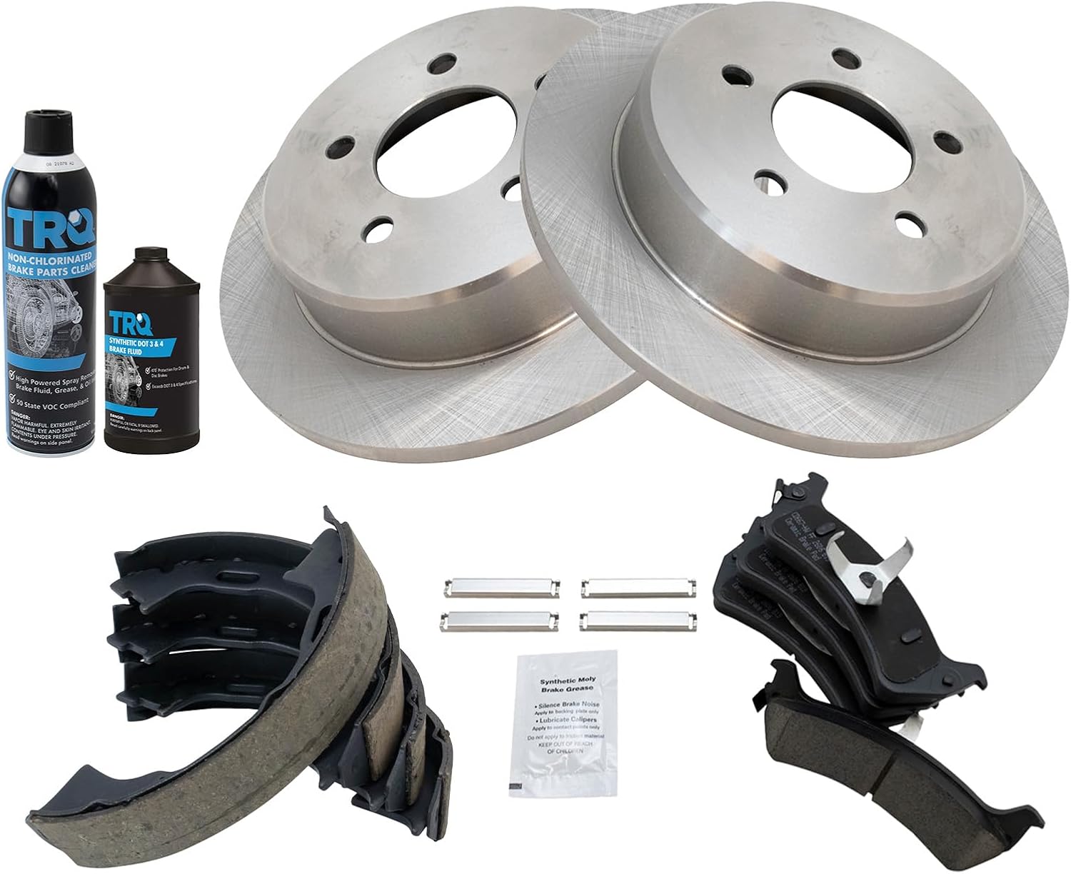 TRQ Rear Brake Pad & Rotor Kit Brake Chemical Kit Brake Pads Brake Rotor Parking Brake Shoe Set Ceramic Compatible with 1995-2001 Ford Explorer 1997-2001 Mercury Mountaineer