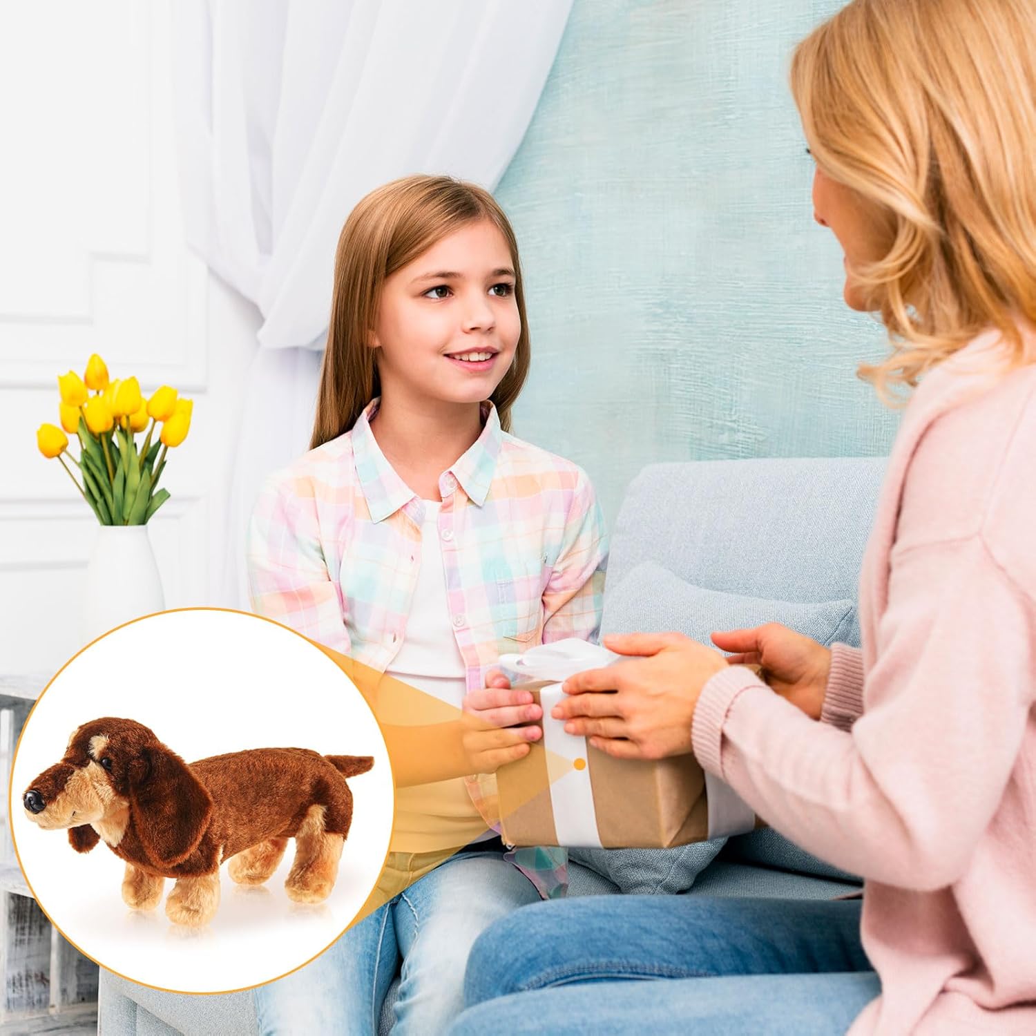 Dachshund Dog Plush Sausage Dog Soft 3D Pom Plush for Girls Birthday Xmas Gift Bedtime Bed Rest Chair Bolster Nursery Decoration (Coffee and Light Brown) - Image 6