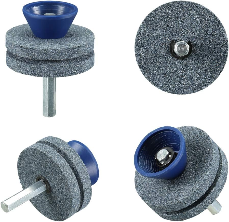 【2021 New】 Universal Wear Resistant Lawn Mower Blade Sharpener, Quality Double Layer Corundum Lawn Mower Blade Sharpener for Any Power Drill Hand Drill, Double-Layer Grindstone Not Easy Damage-(Gray)