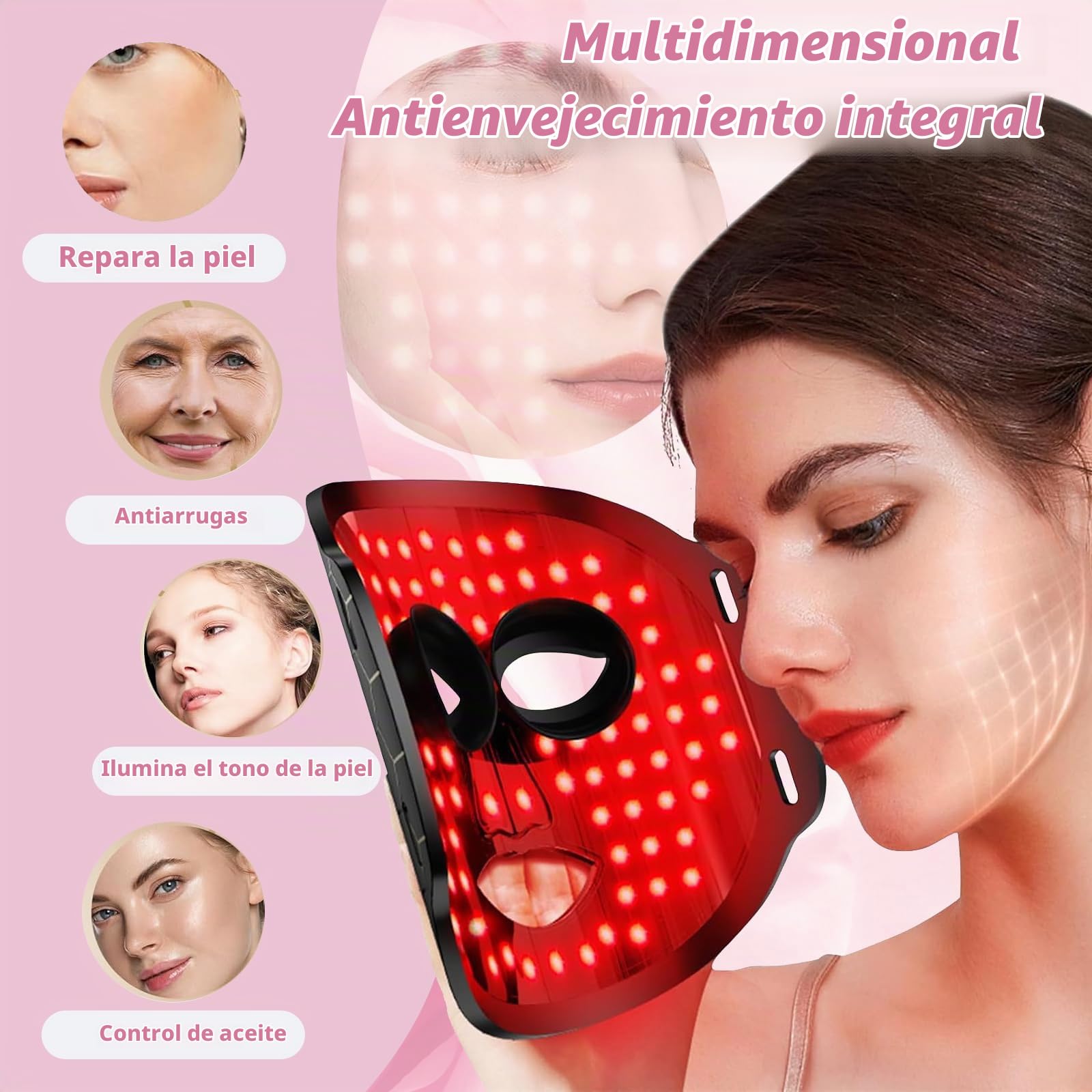 Máscara LED Facial, Quellsotty Máscara Facial LED con Terapia de Luz Roja para La Cara y La Piel, 7 Colores Mascarilla LED para Rejuvenecimiento, Anti-envejecimiento