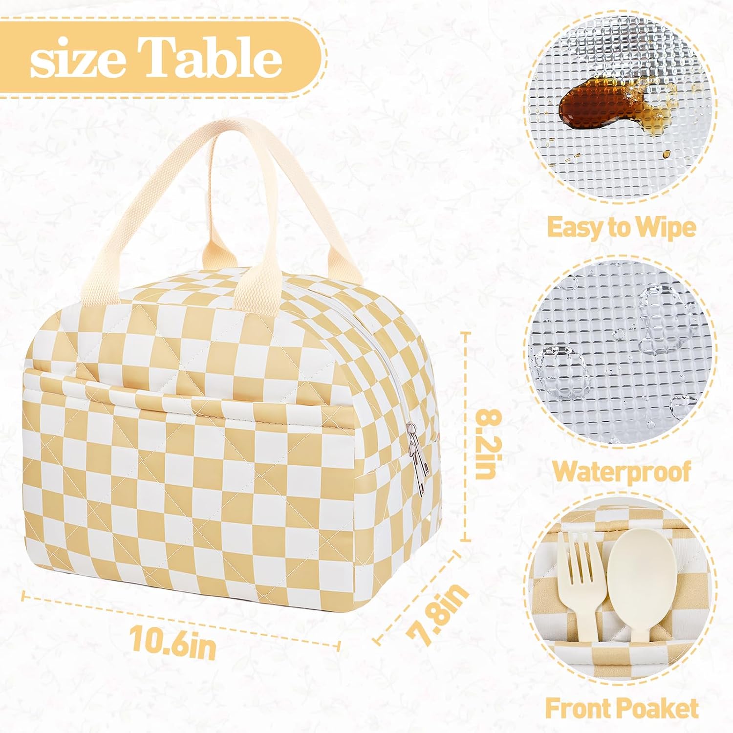 Cotton Quilted Insulated Lunch Bag, Reusable Quilted Floral Lunch Tote Bags image 4