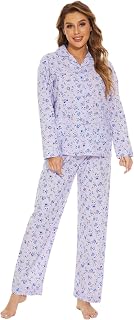 GLOBAL Damen Schlafanzug Set Langarm, 100% Baumwolle