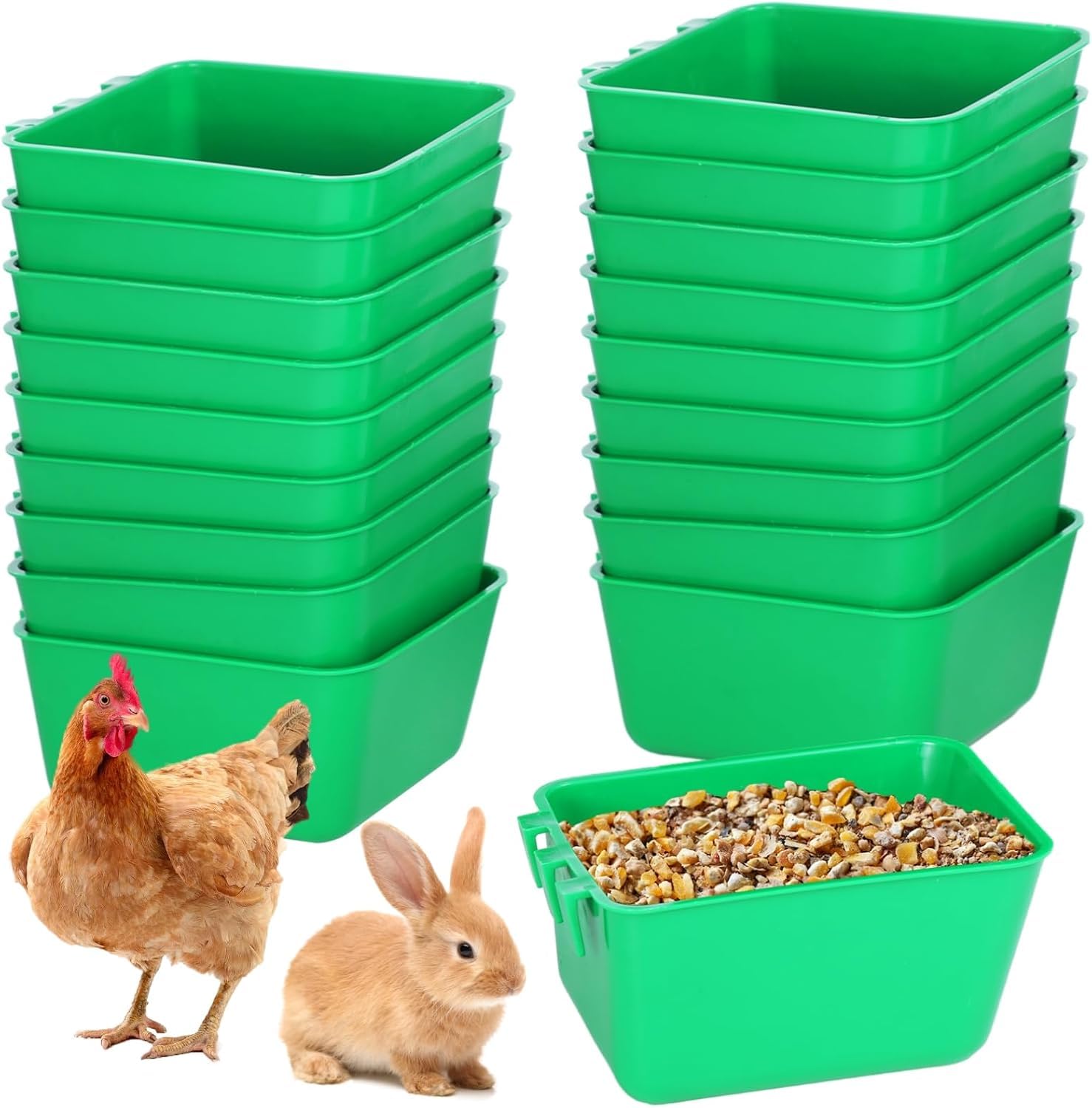 20 Stück Käfigbecher for Hühner, 16 oz hängende Futterspender, Kunststoff-Taubentränken, Hühnerwassernäpfe, Häschen-Samenschalen, Samenbehälter for Haustiere, Hähne, Papageien, Tauben