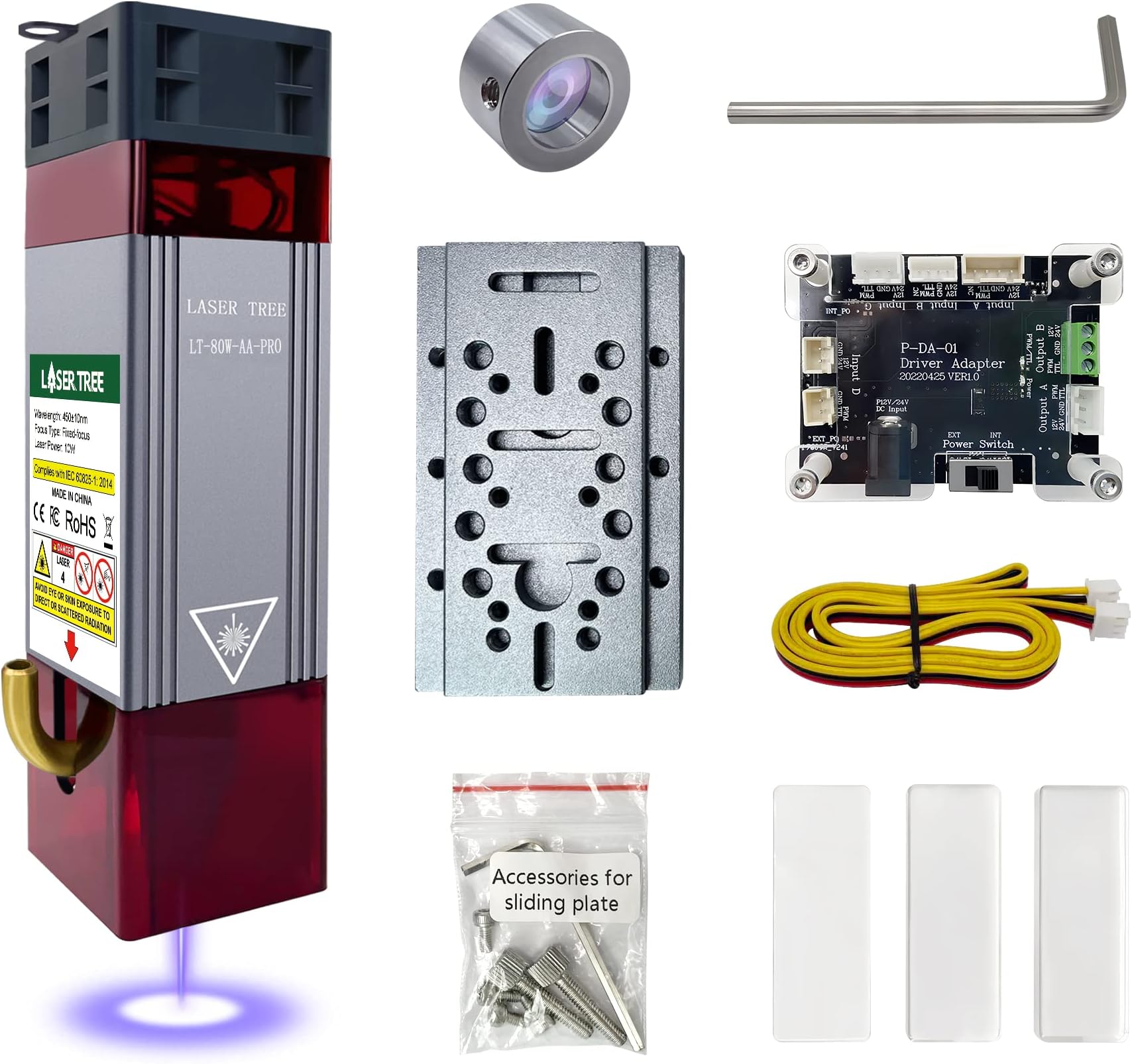 LASER TREE Laser Engraving Module, 10000mW(10W) Output Module with Air Assist System, Built-in FAC, Compressed Spot CNC Carving DIY Laser Master for Laser Cutter Engraving Machine Class 4, 12V