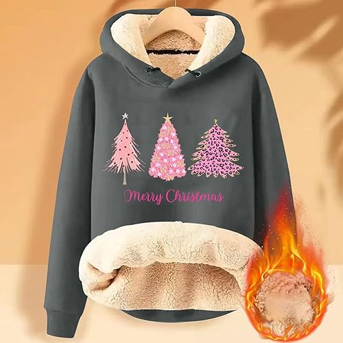 Miniatura 3 de Merry Christmas Womens Hoodies Sherpa Lined Hoodie Cute Woman Fleece Warm Cozy Hooded Pullover Graphic Sweatshirt